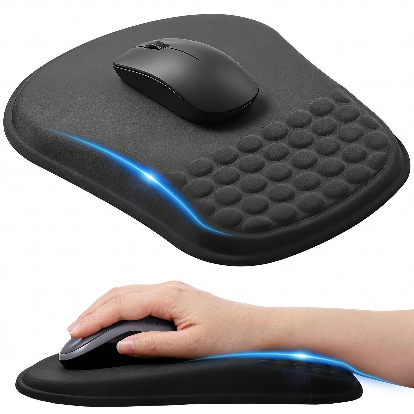 Ergonomisches Mauspad, Memory Foam Mousepad mit Handauflage, Mause Pad mit Handgelenkauflage, , mit Rutschfester PU-Basis, für Büro Home Heim Computer Laptop