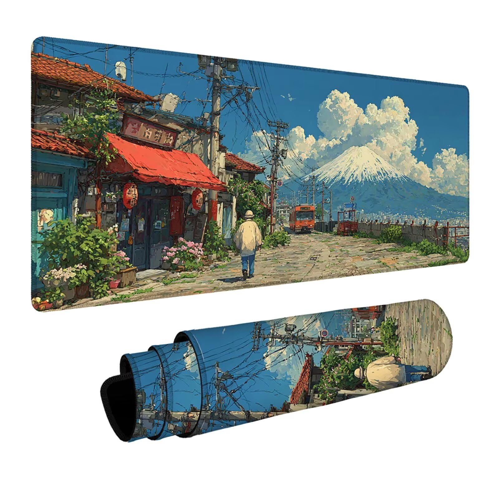 Mauspad Vulkan Fuji Gaming Mauspad xxl 100 x 40 x 0.3cm Wasserfest Schreibtischunterlage Japan Genähte Kanten Antirutsch Gummibasis, Mauspad Gaming für Laptop Maus Herbstdeko Home Decoration FSBD-4897