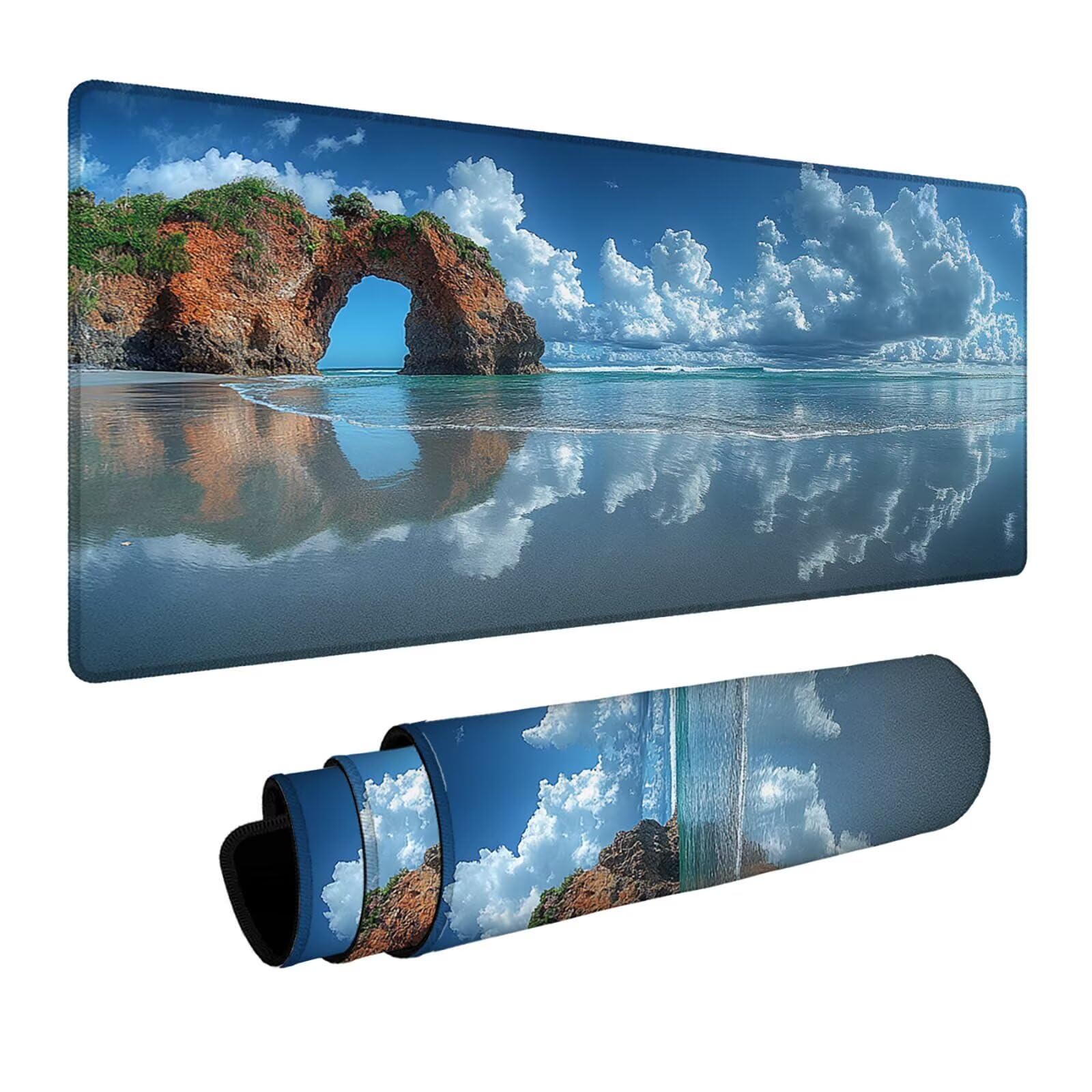 Mauspad Landschaft Gaming Mauspad xxl 1000 x 400 x 3mm Wasserfest Schreibtischunterlage Strand Genähte Kanten Antirutsch Gummibasis, Mauspad Gaming für Laptop Maus Herbstdeko Home Decoration FSBD-3591