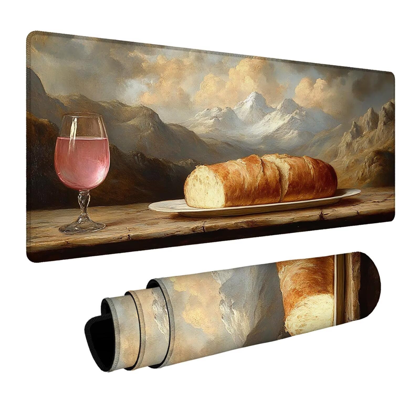 Mauspad Berg Gaming Mauspad XXL 1000 x 400 x 3 mm Wasserfest Schreibtischunterlage Brot Genähte Kanten Antirutsch Gummibasis, Mauspad Gaming für Laptop Maus Herbstdeko Home Decoration FSBD-4187