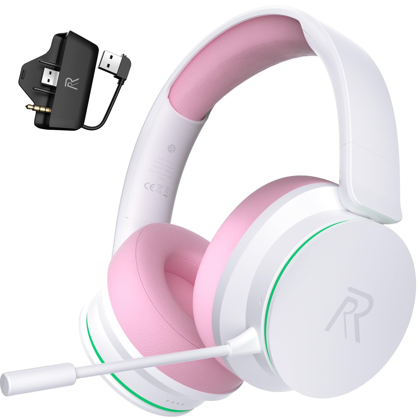 Wireless Gaming Headset für Xbox Series X|S, Xbox One, PS5, PS4, Noise Cancelling Bluetooth 5.3 Kabelloses Gaming Kopfhörer, PC Headset mit Mikrofon, 3D-Surround-Sound, 45H Batterie, Weiß Rosa Farbe