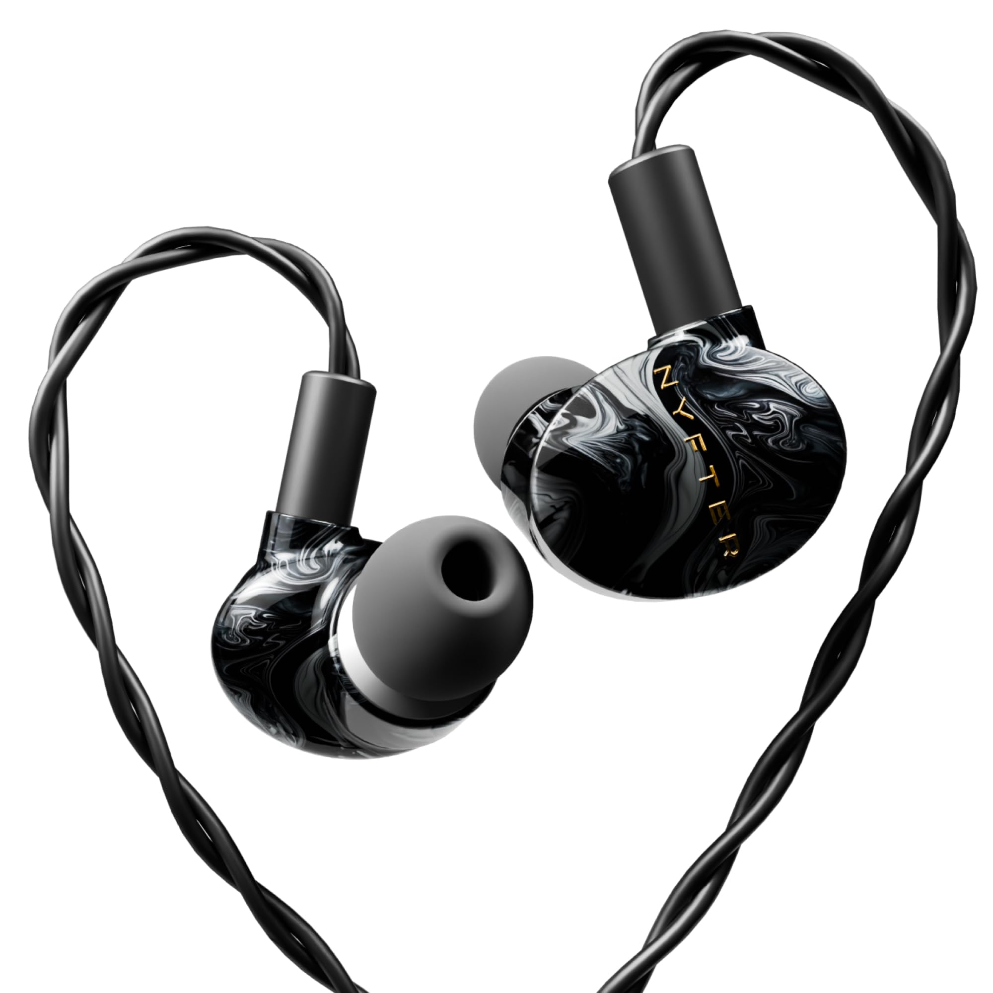 Nyfter - Mizu Gaming IEM Hybride In-Ear-Monitore, HiFi Kopfhörer mit handgefertigter Harzschale mit einzigartigem Design - 2m Kabel - Soundprofil für Gaming & E-Sport (Extra Thick Cable)