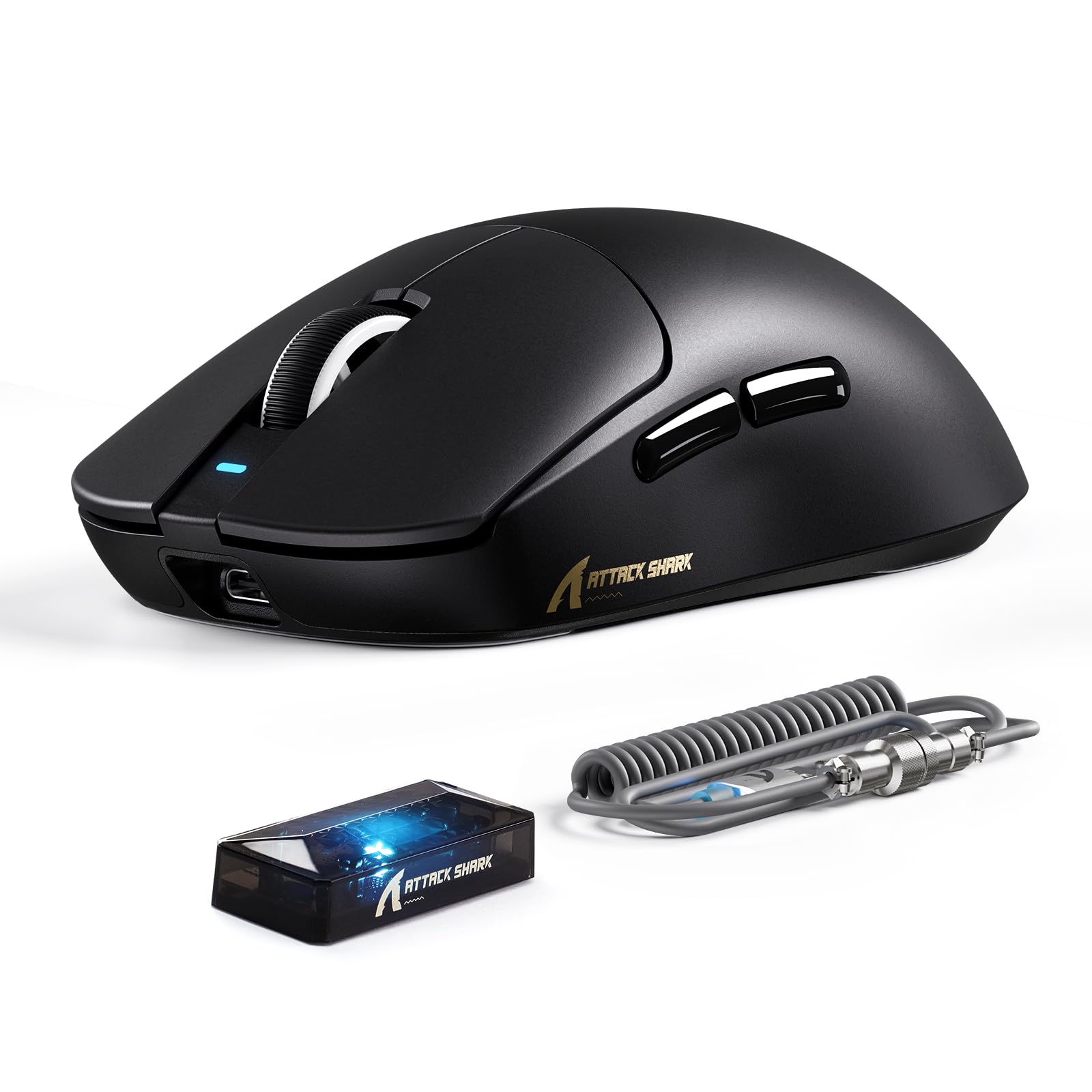 ATTACK SHARK X8 Serie Kabellose Gaming-Maus, 55–65 g Superleicht, PixArt PAW3395/3950 Sensor, BT/2.4G Wireless & USB, bis zu 42.000 DPI, C06 Ultra LED-Kabel (Schwarz, X8 Ultimate)