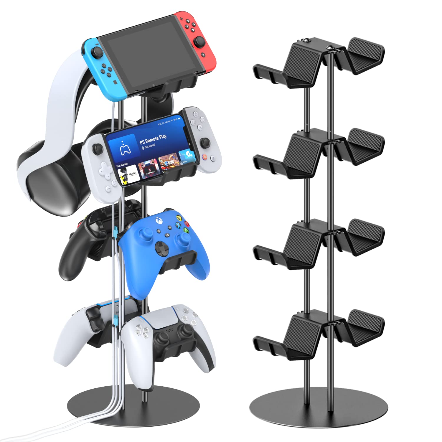 Kosker 4 stufige Kopfhörer Halter & Controller Halter, universelle Controller Halterung & Headset Halterung für PS5/PS4/Xbox/Nintendo Switch, Controller Stand mit Kabel Organizer, Gaming Zubehör