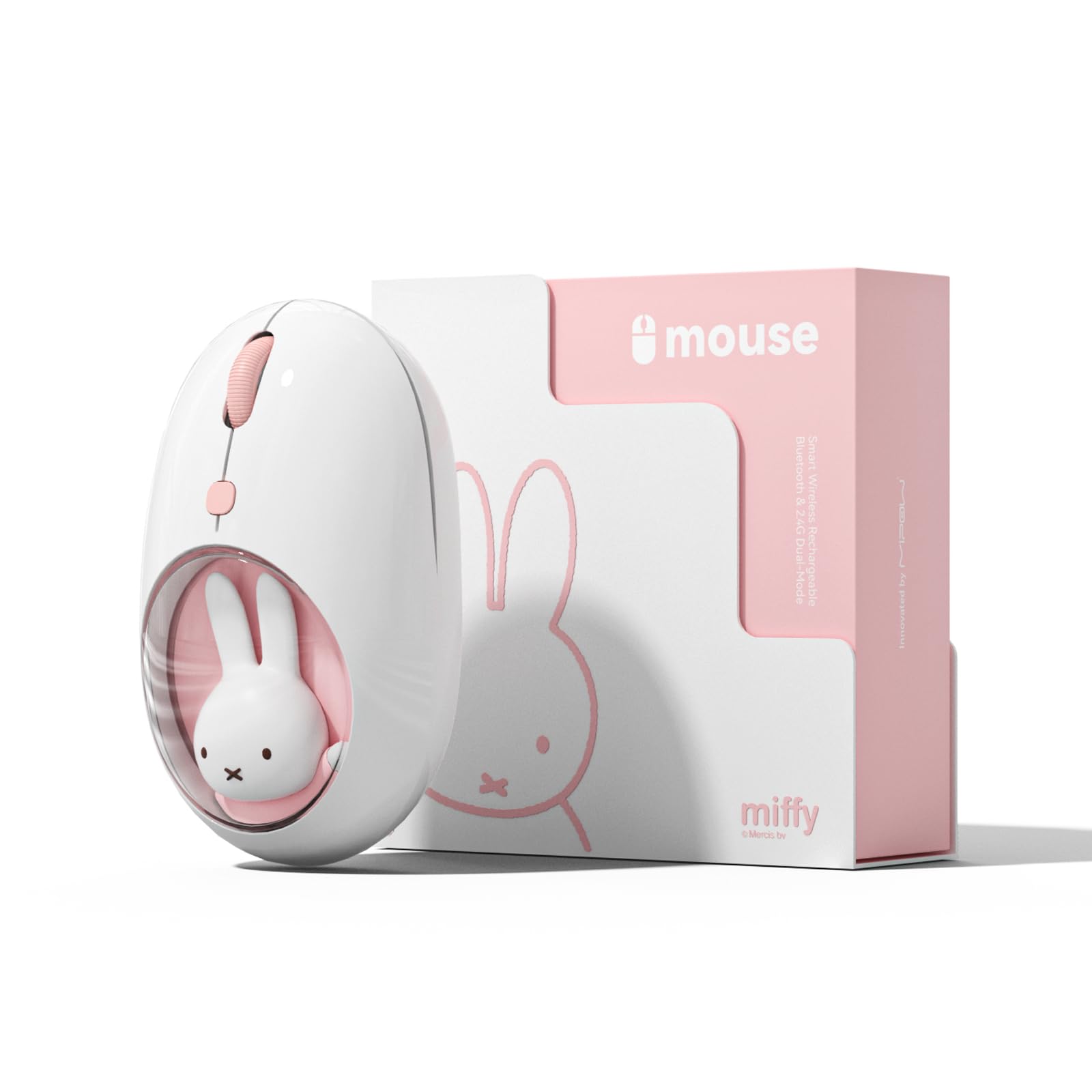 MiPow x Miffy Bluetooth Wireless Maus, kleine tragbare Maus, geeignet für Laptops, Tablets usw., Tracking reibungslos, kompatibel mit PC und Mac, Windows und macOS,Pink - Ostern Geschenke
