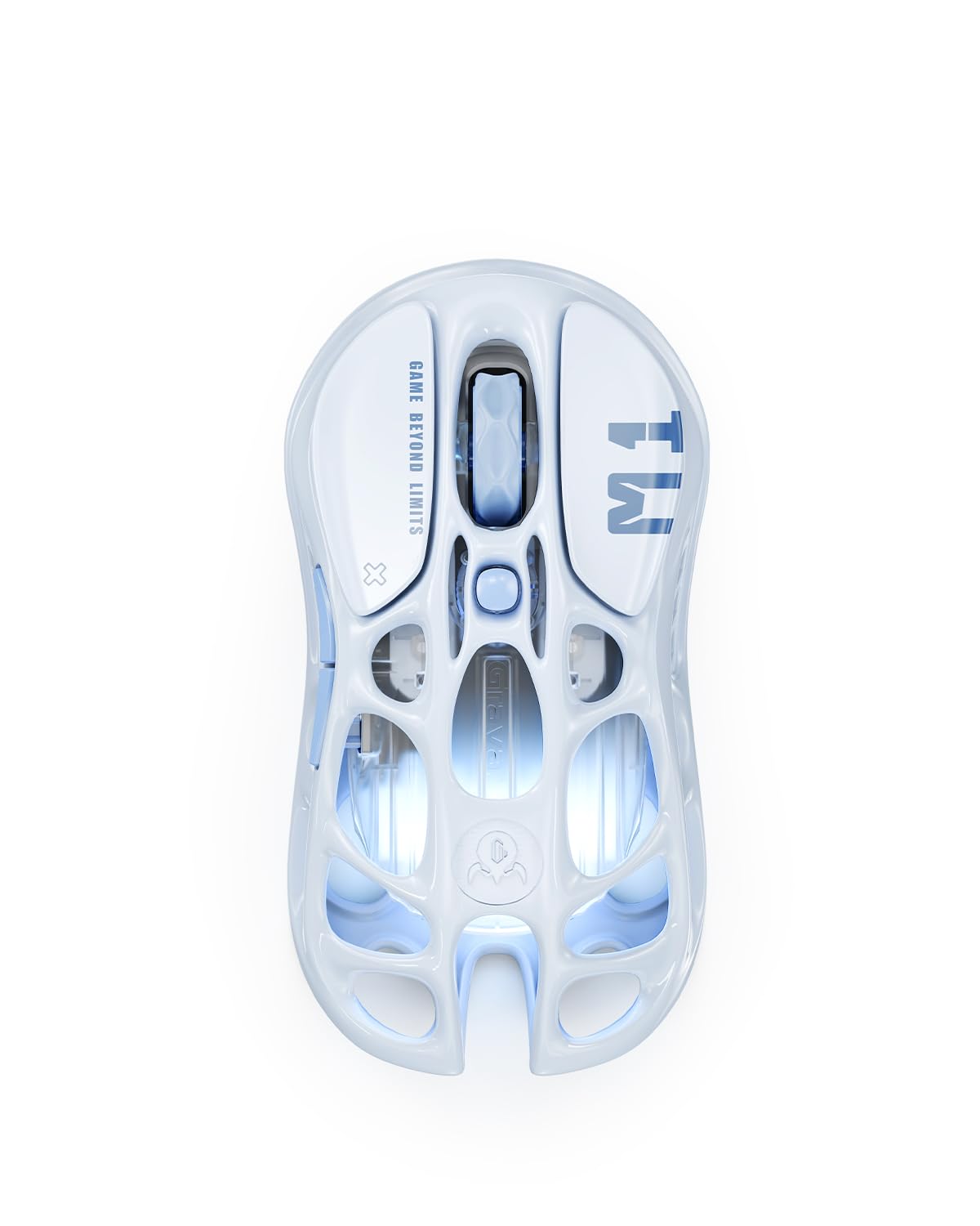 GravaStar Mercury M1 Pro Kabellos Gaming Maus, Leichtes Magnesium Wireless Gaming Mouse, 26.000 DPI, PAW3395DM, 5 Programmierbare Tasten, 2.4GHz/BT/Kabel, RGB, 4K Polling Rate(Eisblau)