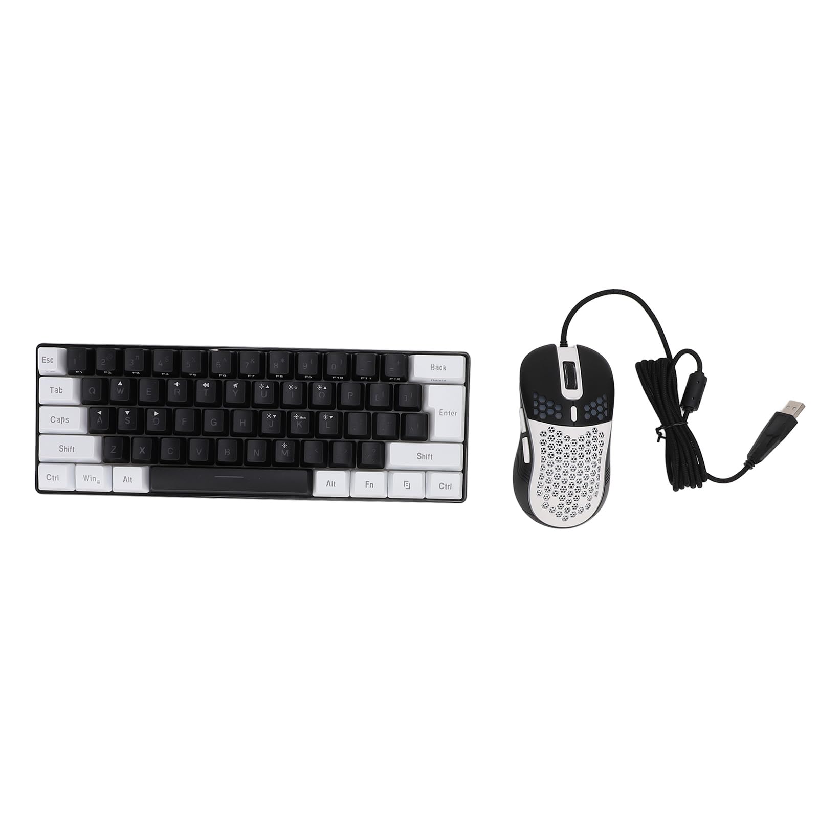 Alomejor Mehrfarbige Kombination aus Tastatur und Maus mit LED-Hintergrundbeleuchtung, RGB-beleuchtete Kabelgebundene Gaming-Tastatur für 10, Geschäftsreisen (Schwarzer, weißer Rahmen in der Mitte)