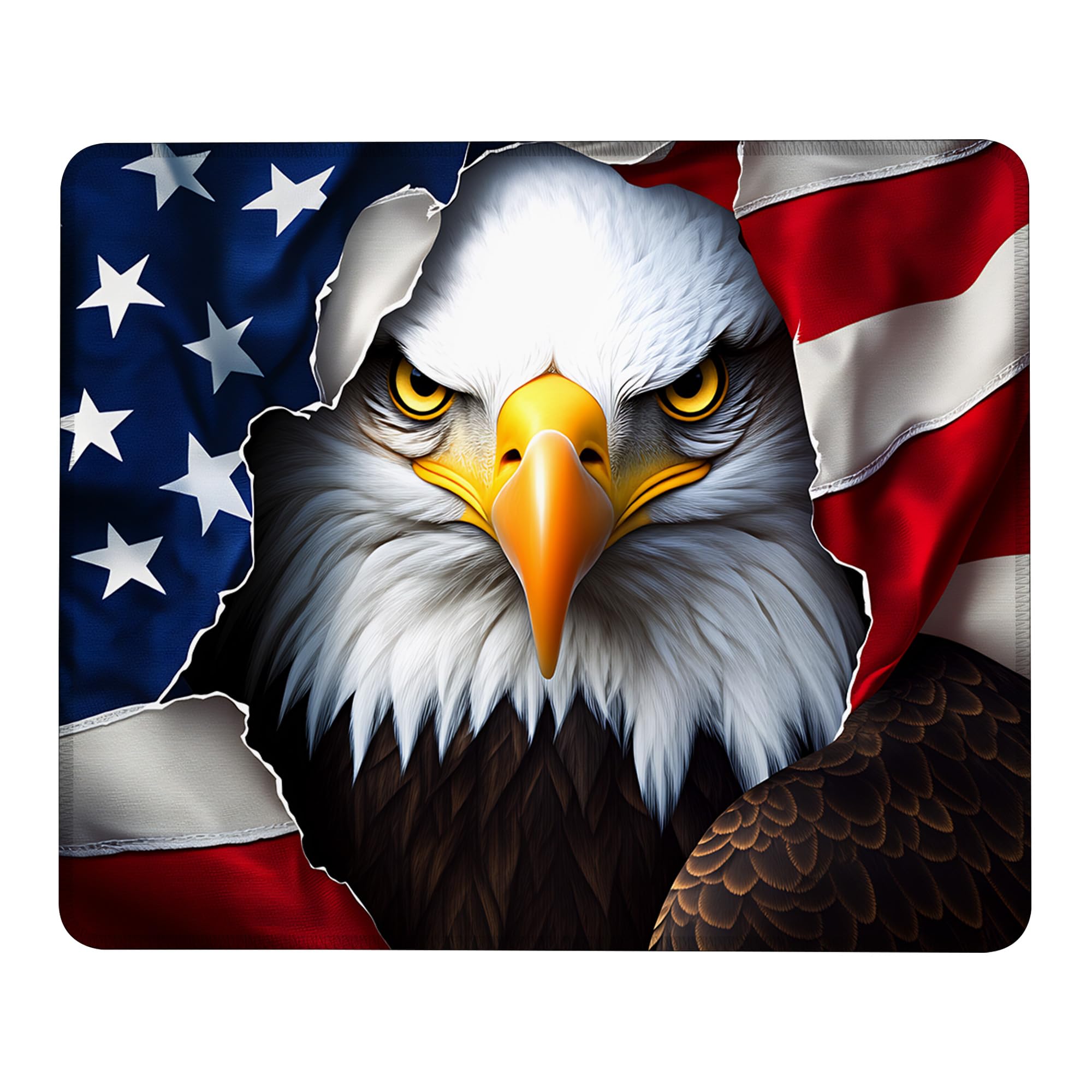 Mauspad mit amerikanischer Flagge, Adler, rutschfeste Gummiunterseite, waschbar, Computer-Mauspad mit genähten Kanten, kleine Mauspads für Computer, Laptop, Gaming, Büro und Zuhause, 24,1 x 20,1 cm