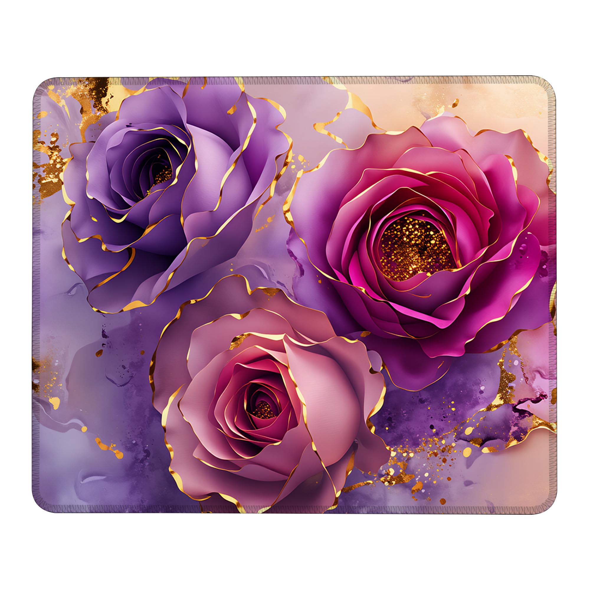 Mauspad mit rutschfester Gummiunterseite, waschbares Computer-Mauspad mit genähten Kanten, kleine Mauspads für Computer, Laptop, Gaming, Büro und Zuhause, 24,1 x 20,1 cm, Violett / goldfarben