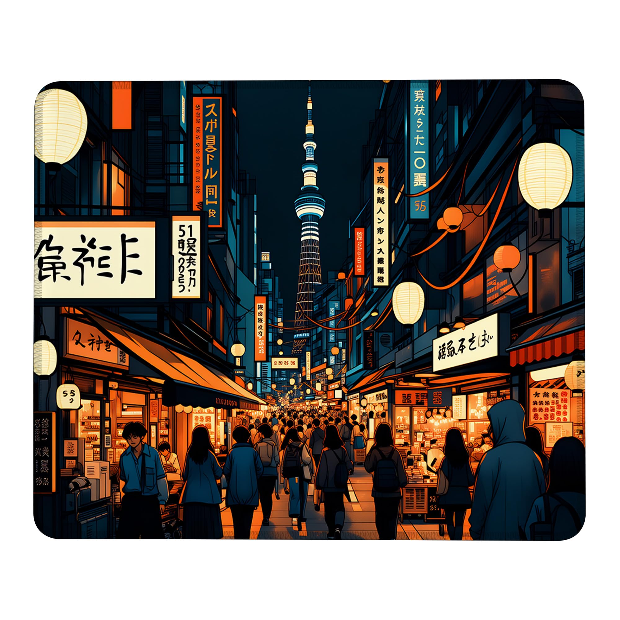 Mauspad mit Anime-Nachtstraßenszene und rutschfester Gummiunterseite, waschbares Computer-Mauspad mit genähten Kanten, kleine Mauspads für Computer, Laptop, Gaming, Büro und Zuhause, 24,1 x 20,1 cm