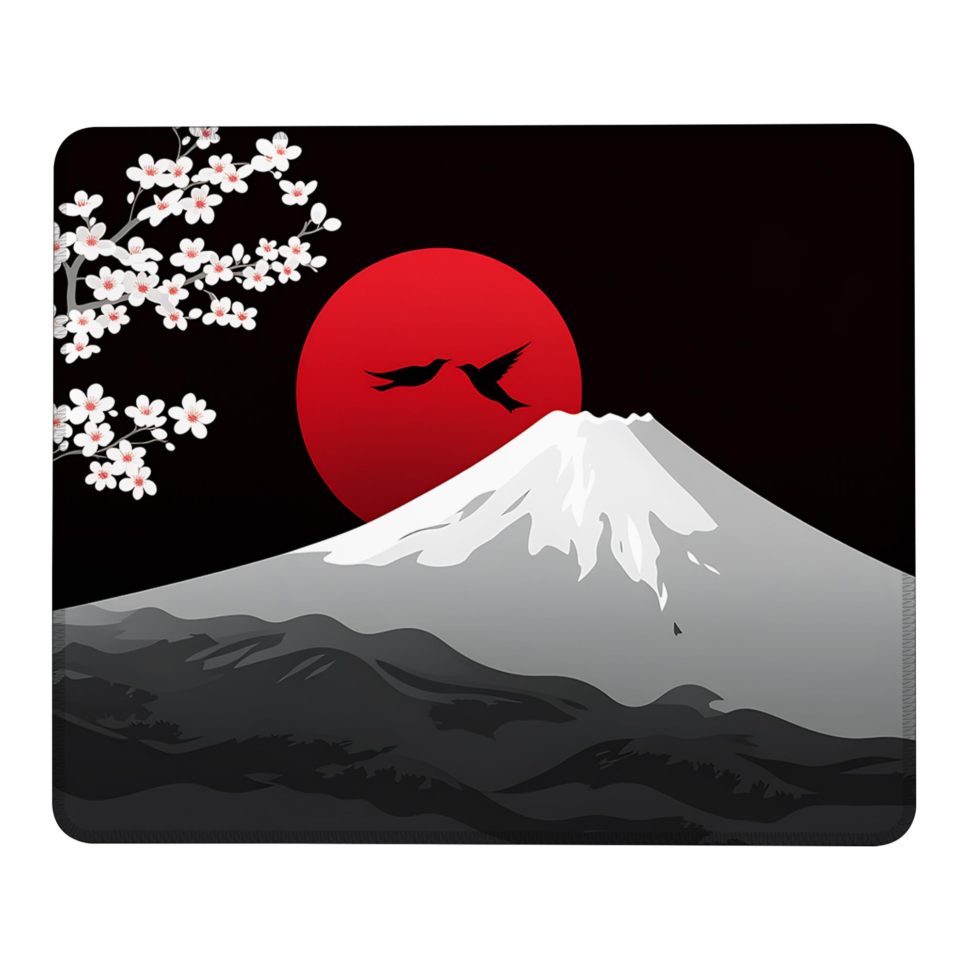 Mount Fuji und Kirschblüten Mauspad mit rutschfester Gummiunterseite, waschbares Computer-Mauspad mit genähten Kanten, kleine Mauspads für Computer, Laptop, Gaming, Büro und Zuhause, 24,1 x 20,1 cm