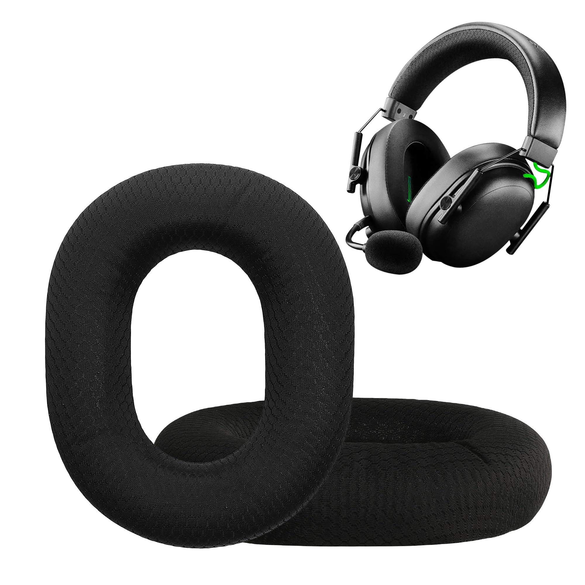 kwmobile 2X Mesh Polyester Ohr Polster für Razer BlackShark V3 Pro Ohrpolster - Ersatz Ohrpolster - Kopfhörer Ersatzteile - Kopfhörer Ersatzpolster für Over Ear Headphones