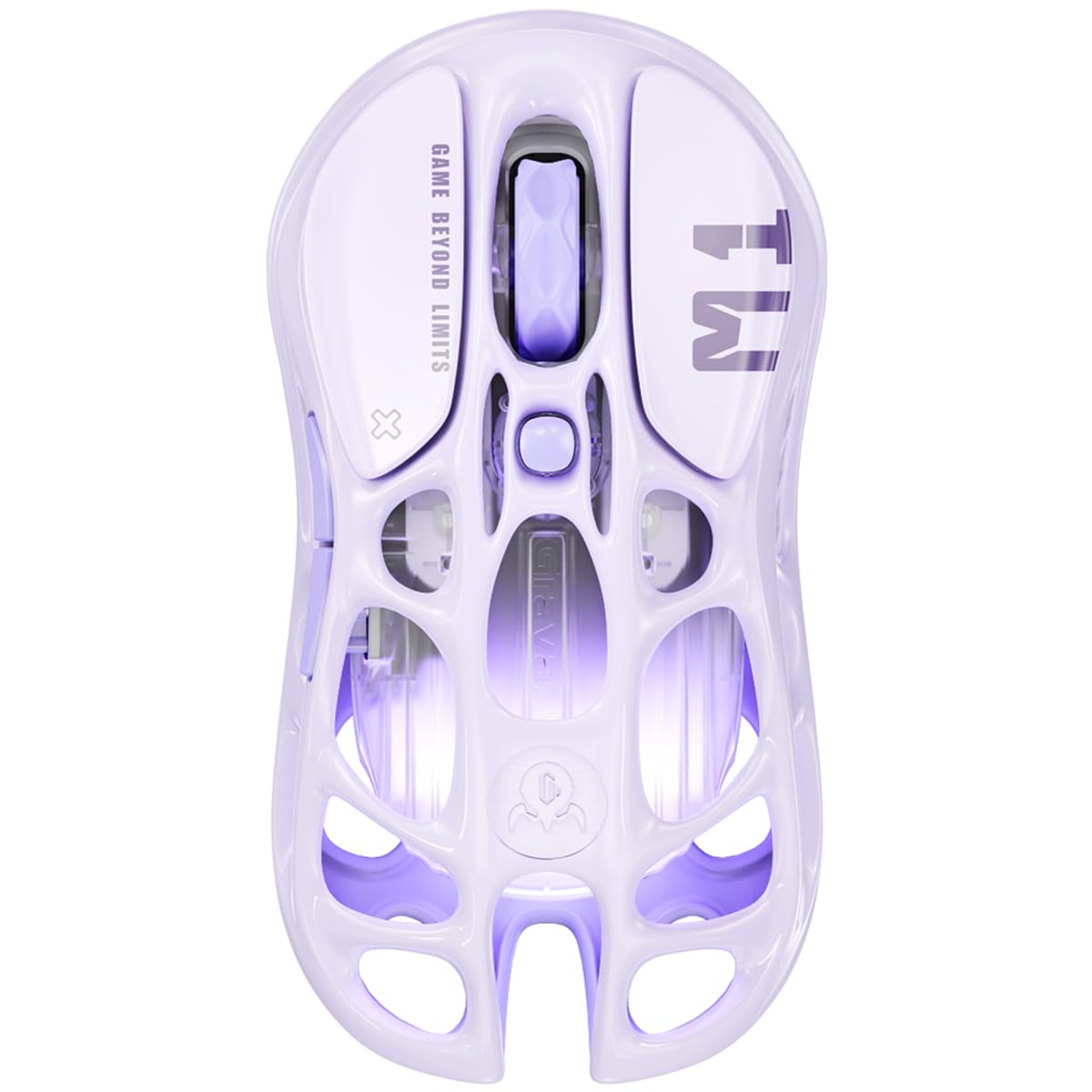 GravaStar Mercury M1 Pro Gaming-Maus, Leichte Magnesiumlegierung, 26.000 DPI, PAW3395DM Sensor, 5 programmierbare Tasten, Kabel/2.4G/BT, Bis zu 200 Std. Akku-Lila