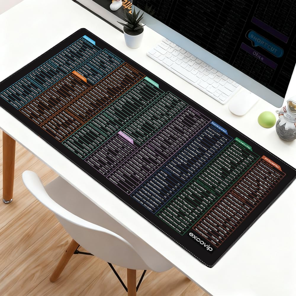 Quick Key Tastatur-Mauspad, rutschfeste Schreibtischunterlage mit Büro-Software-Shortcut-Muster, erweiterte große Gummiunterseite, Mäuse (30 x 60 cm) – Stil 17