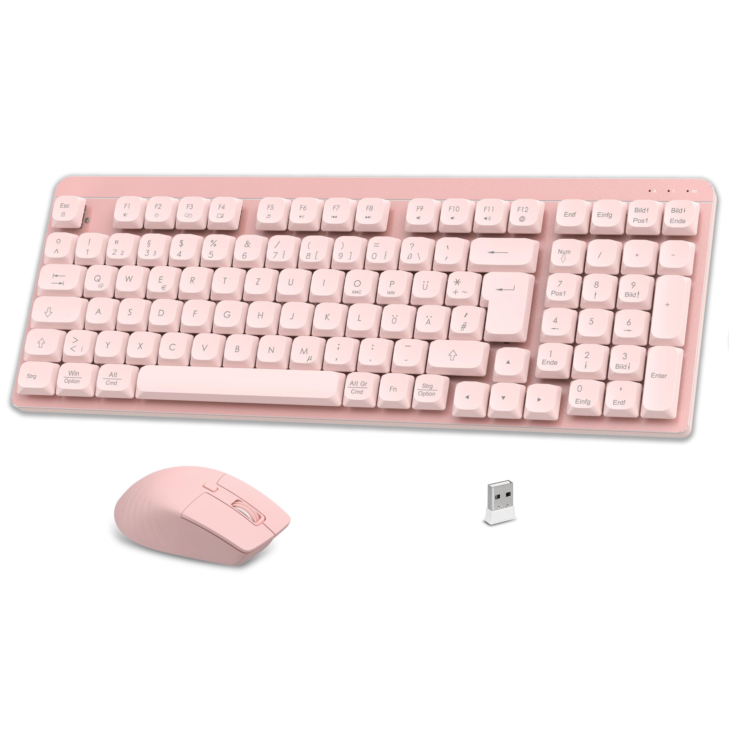 LeadsaiL FA98 Mechanische Tastatur und Maus Set Kabellos, QWERTZ Layout Funktastatur mit Maus, Low-Profile Rotem Schalter, 98 Tasten Kompakte Keyboard,1600 DPI Mouse für Windows MacOS PC Laptop-Rosa