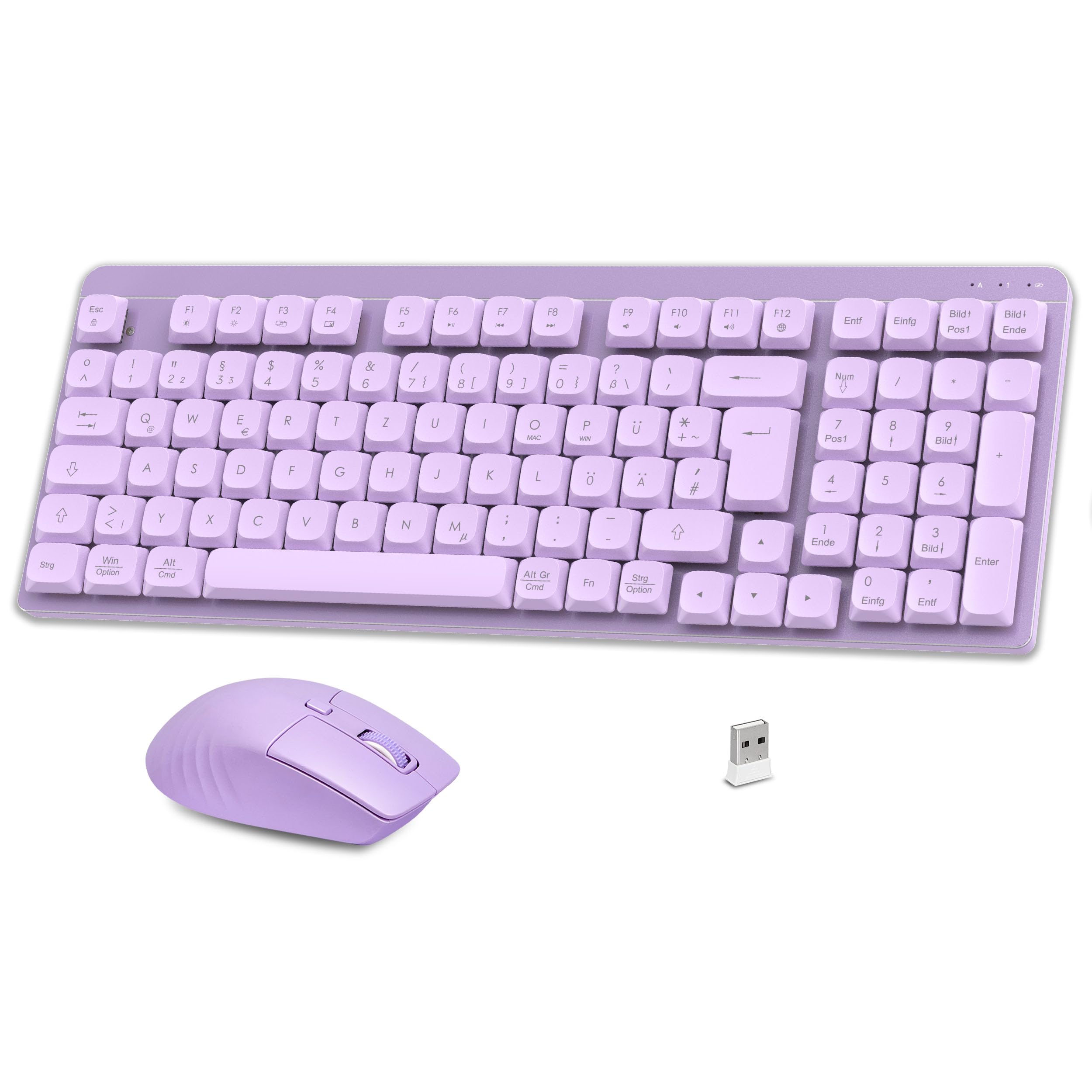 LeadsaiL FA98 Mechanische Tastatur und Maus Set Kabellos, QWERTZ Layout Funktastatur mit Maus, Low-Profile Rotem Schalter, 98 Tasten Kompakte Keyboard,1600 DPI Mouse für Windows MacOS PC Laptop-Lila