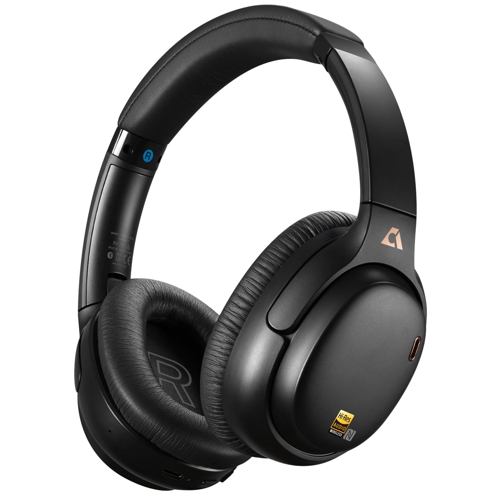 1Mii E700 Kabellose Bluetooth Over-Ear-Kopfhörer mit Active Noise Cancelling, Hi-Res Audio LDAC/aptX Low Latency für Flugreisen, Benutzerdefinierte EQ via App für Reisen und Flugzeug - Schwarz