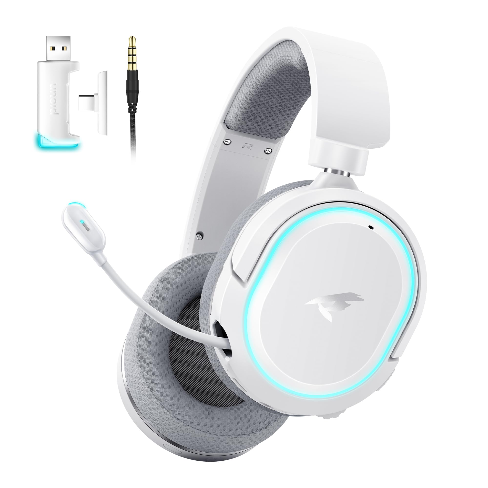 Picun G2 Wireless Gaming Headset, Over-Ear 7.1 Virtual Surround Sound, 2.4GHz/Bluetooth 5.4/Wired, 5ms Ultra-Low Latency, 100H Battery, ENC Noise Canceling Mic, RGB, for PC PS5 PS4 Switch (Grau)