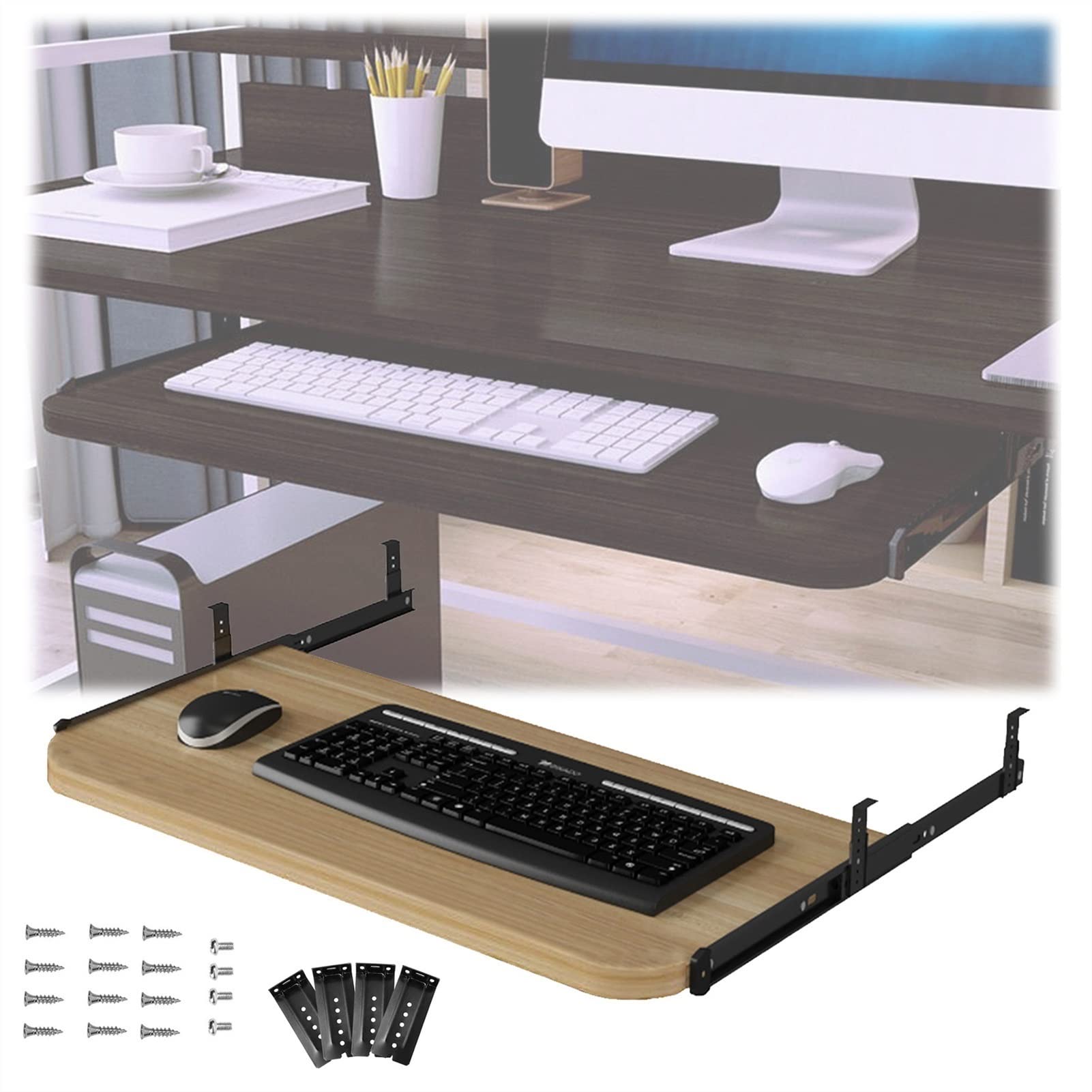 Verstellbare Tastaturablage unter dem Schreibtisch, platzsparendes Design, 54/60/70 x 27 cm, ergonomische Maus-Schublade, perfekt für Heimbüro und Gaming-Setup