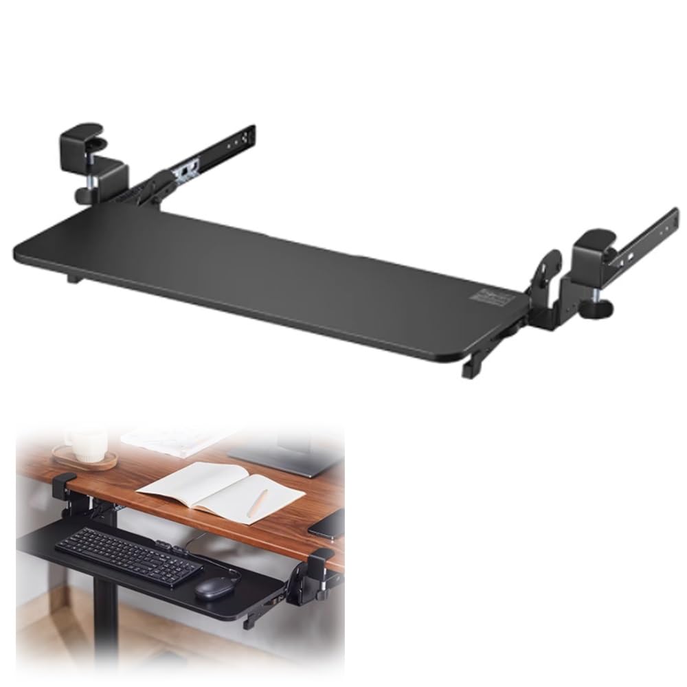 Verschiebbare Untertisch-Tastaturablage mit C-Klemme, Computer-Schublade für Tastatur und Maus, verstellbar 510 x 265 mm, platzsparendes Design für Heimbüro und Gaming-Setup
