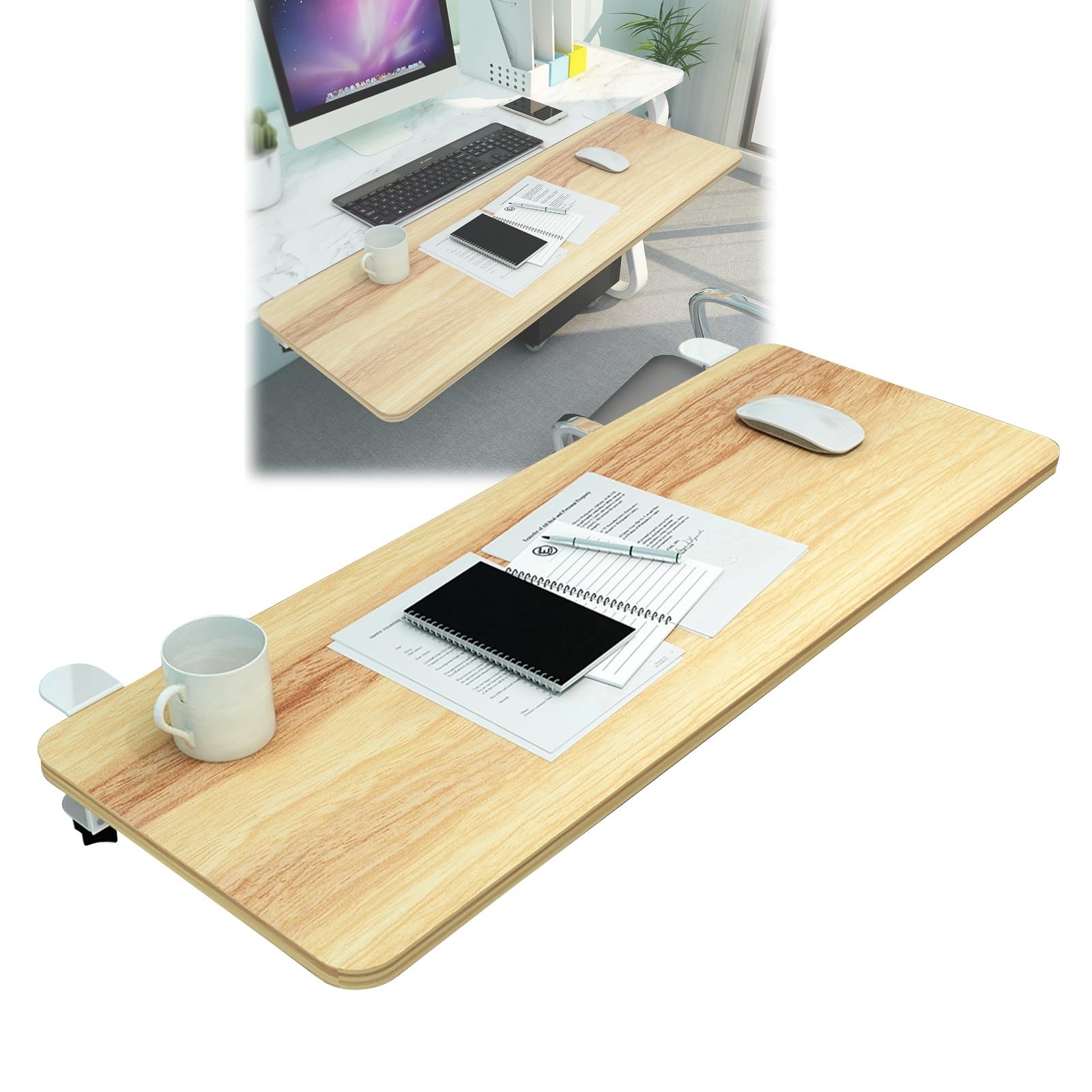 Ergonomische Schreibtischverlängerung für Computertastatur und Maus, 90° faltbar, volle Ellenbogenstütze, Holzmaterial, 55 x 25 cm, ideal für Home Office & Gaming Setup