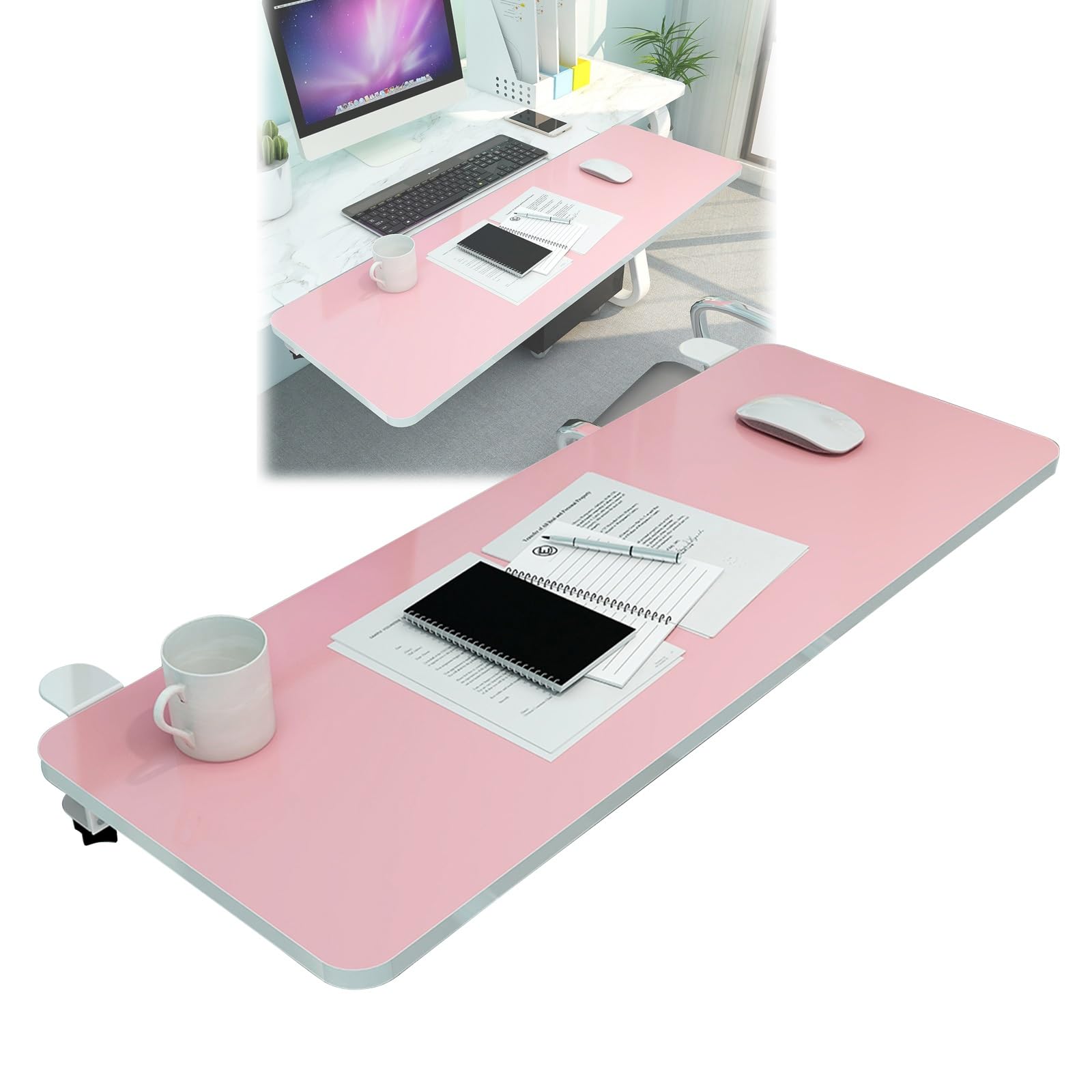 Ergonomische Schreibtischverlängerung für Computertastatur und Maus, 90° faltbar, volle Ellenbogenstütze, Rosa, 75 x 25 cm – ideal für Home Office und Gaming Setup