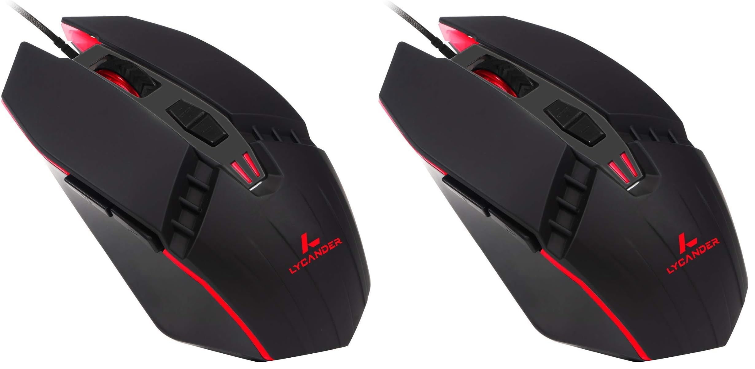 LYCANDER LMC378 Gaming-Maus, kabelgebunden, Optische USB-Mäuse mit Einstellbarer DPI, bis zu 6400, 7 Tasten, LED, 1, 5 m Kabel (Packung mit 2)