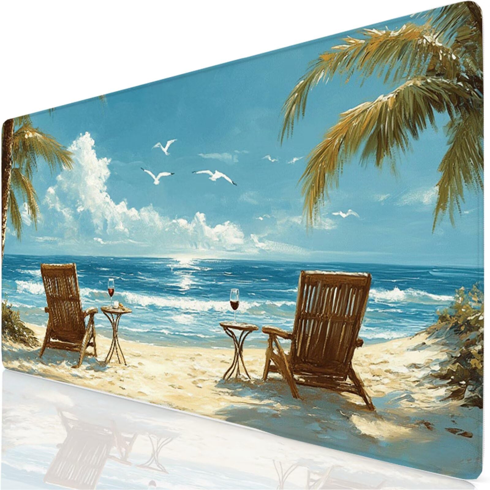 Gaming Mauspad Stuhl Mauspad XXL 120x60cm Mousepad Strand Schreibtischunterlage mit Anti Rutsch Basis Mouse Pad, Wasserdicht und Rutschfest Desk Mat für Tastatur und Maus, Laptop & PC,Geschenke YG-780