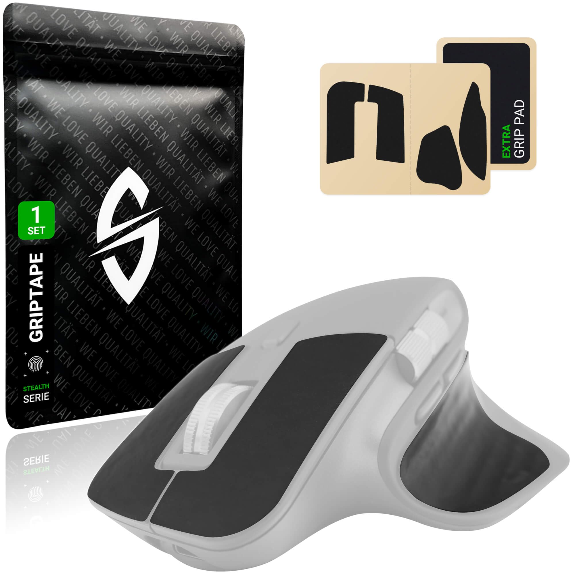 SensoryBoost Maus Grip Tape – kompatibel mit Logitech MX Master 3s (inkl. Zuschnitt-Pad) Schweißabsorbierend, extrem rutschfest & Ultradünn (0,5 mm) – Rückstandsfrei – Gaming Zubehör