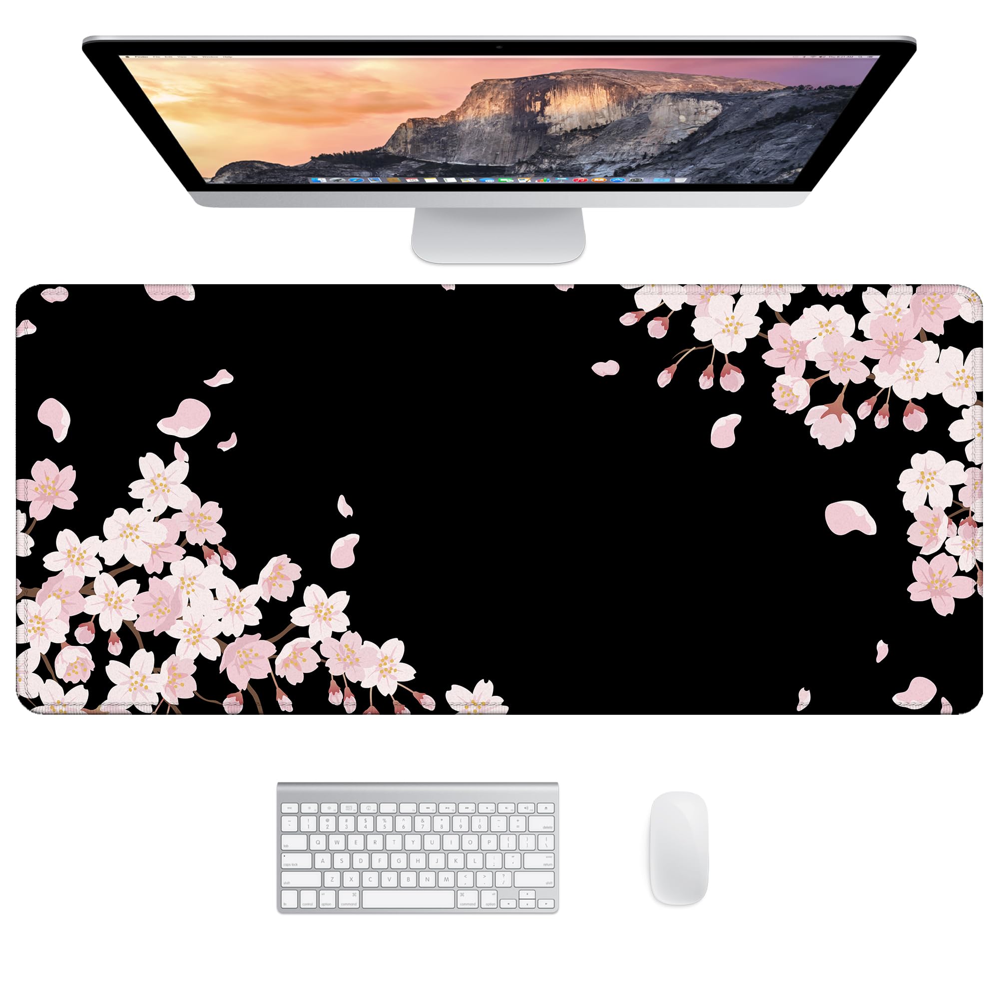 Schreibtischunterlage XXL Mauspad Gaming | Schreibtischunterlage Groß Maus Pad | Großes Mauspad XXL Gaming | Tastatur Unterlage Schreibtisch Matte - Mousepad 900x400 mm, Schwarz Sakura