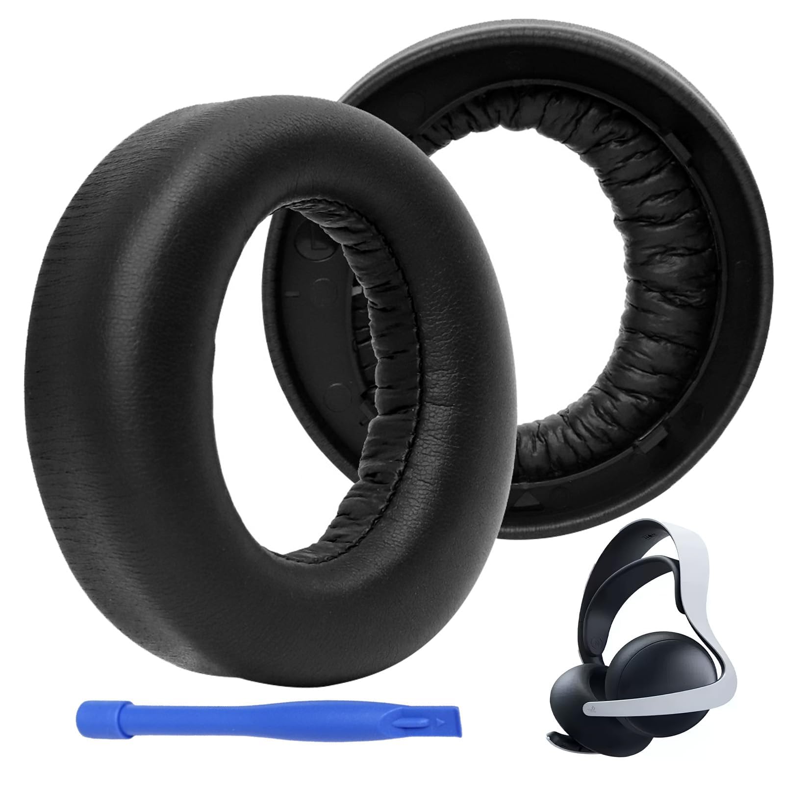 Ersatz Ohrpolster für Sony PlayStation 5 Pulse 3D Wireless Headset, 1 Paar Weiche Ohrpolster aus Proteinleder mit Memory Schaum, Langlebige Ersatzpolster für PS5 Kopfhörer in Schwarz