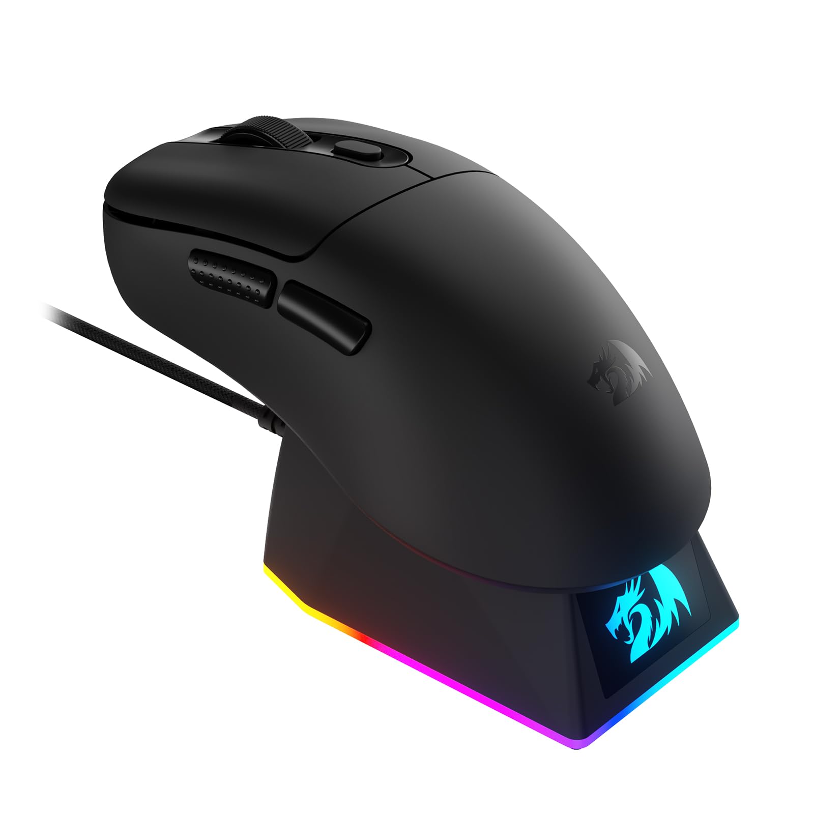 Redragon M998 - Leichte Wireless Gaming Maus mit RGB Magnet-Lade Dock, BT/2.4G Wireless/Kabelgebundene optische Maus, 24000 DPI, 5 programmierbare Tasten für PC/Mac, Schwarz
