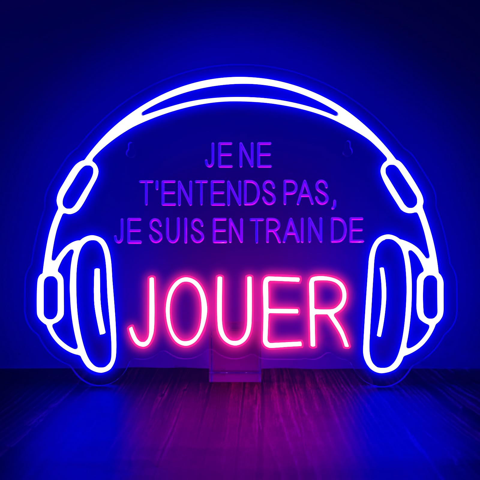 Je Ne T'entends Pas,Je Suis En Train De Jouer Neon Schild,Headset Gaming LED Schild für Schlafzimmer Man Cave Gaming Zimmer Party,Nachtlicht Geschenk für Junge Spieler Gamer USB Powered（15.8"*11.8"）