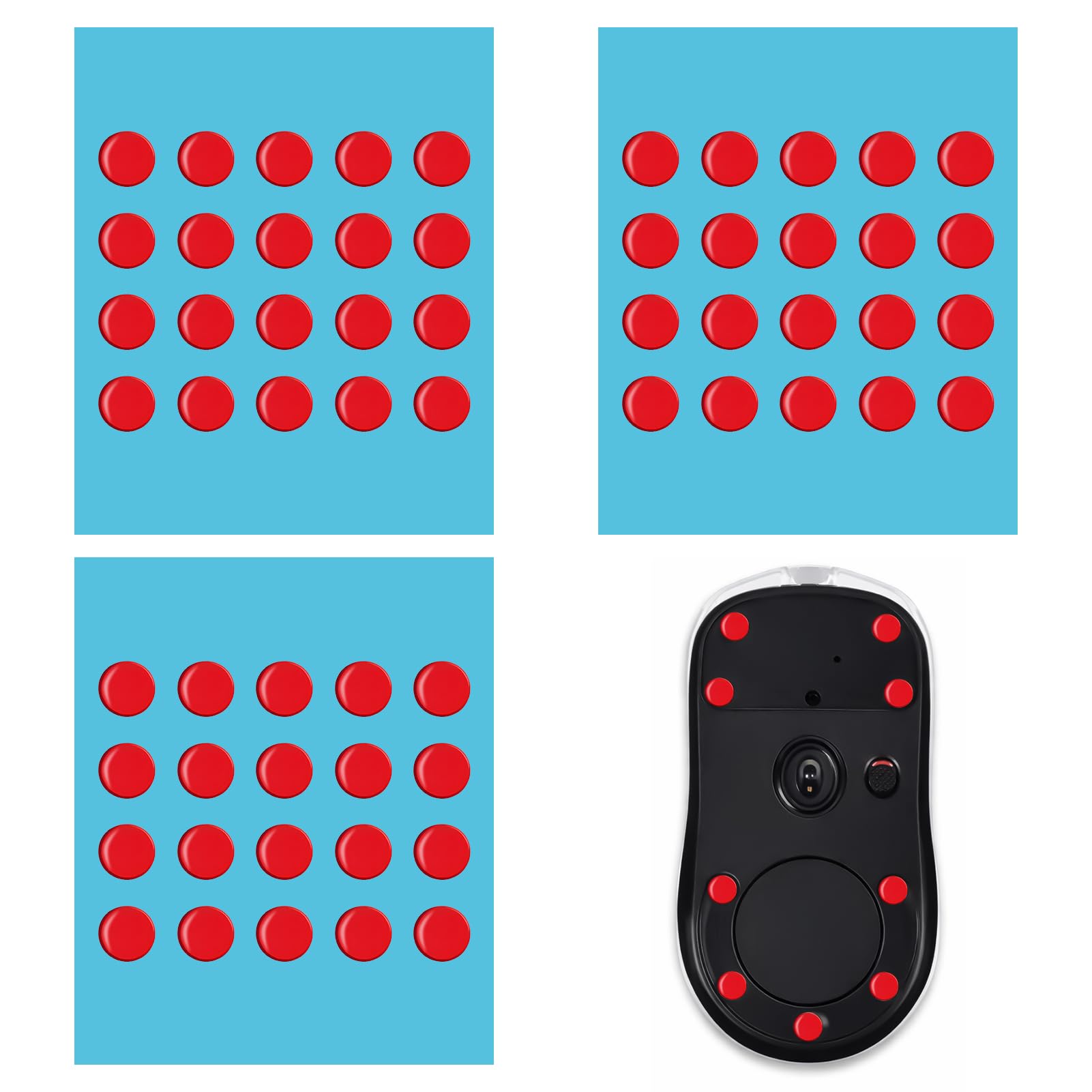 QLK 60 Stück Mauspads, Universal Mausfüße, schneller Ersatz, glattes Gleiten, abgerundete Kanten, langlebig und selbstklebend, 3 Blätter, Maus Set mit Punkten, Gaming Zubehör 0,6 mm