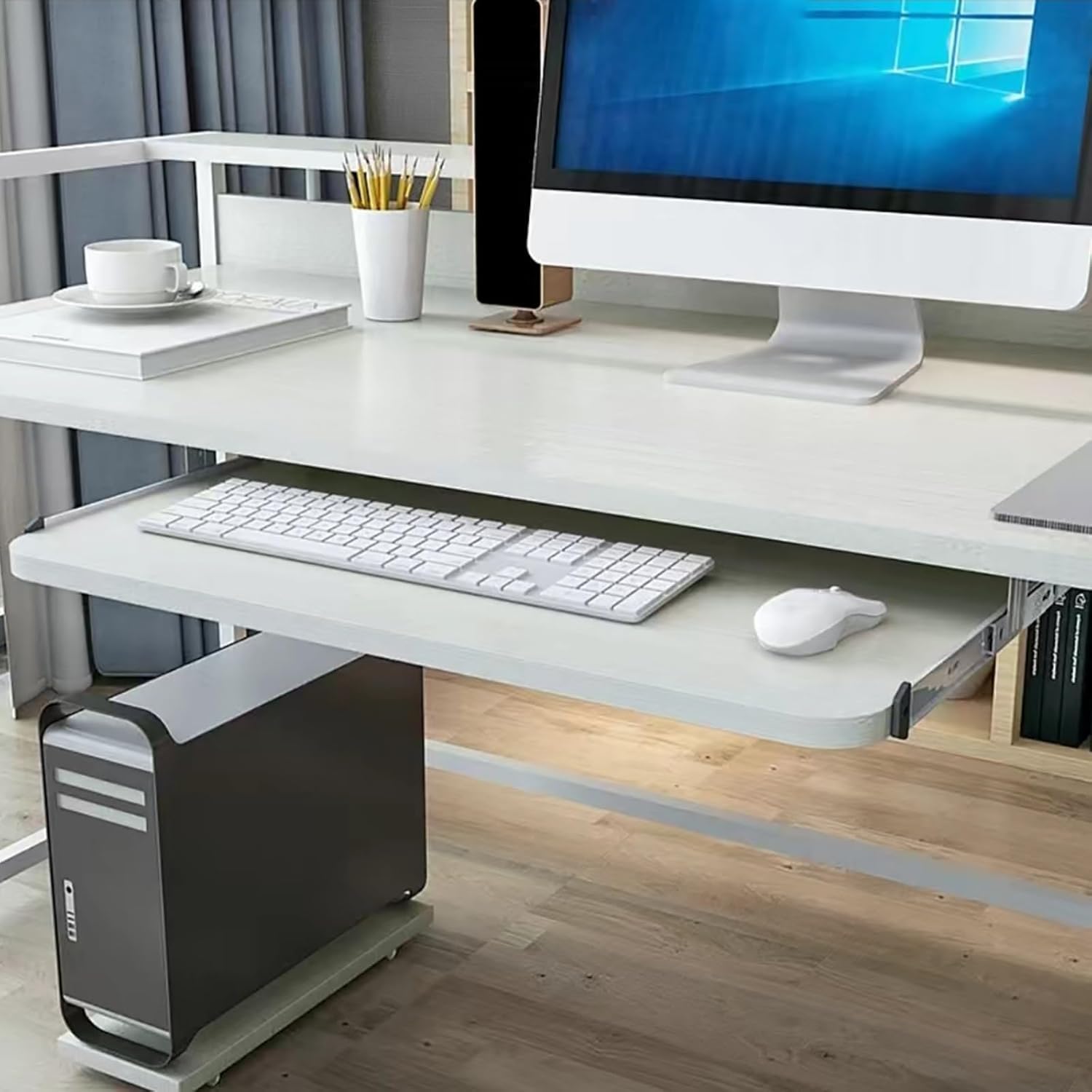 54–70 cm Tastaturschublade mit Klemme für Tastatur und Maus, Schiebeablage für ergonomischen Arbeitsplatz, verstellbare Tiefe, ideal für Heimbüro und Gaming-Setup.