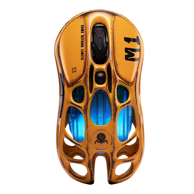 GravaStar Mercury M1 Pro Kabellos Gaming Maus, Leichtes Magnesium Wireless Gaming Mouse, 26.000 DPI, PAW3395DM, 5 Programmierbare Tasten, 2.4GHz/BT/Kabel, RGB, 4K Polling Rate-Gelb