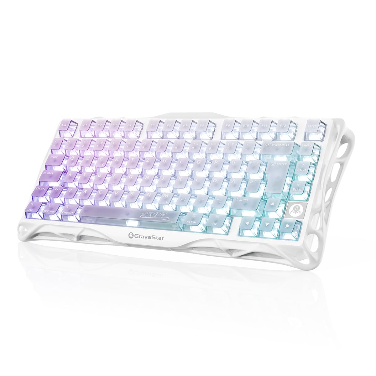 GravaStar Mercury K1 Lite 75% Gaming Tastatur, QWERTZ Gaming Tastatur Kabellos,2,4GHz/Bluetooth/Kabel Tri-Mode, Gasket Hot Swap Mechanisch Tastatur,RGB Beleuchtung - Crystal Aurora
