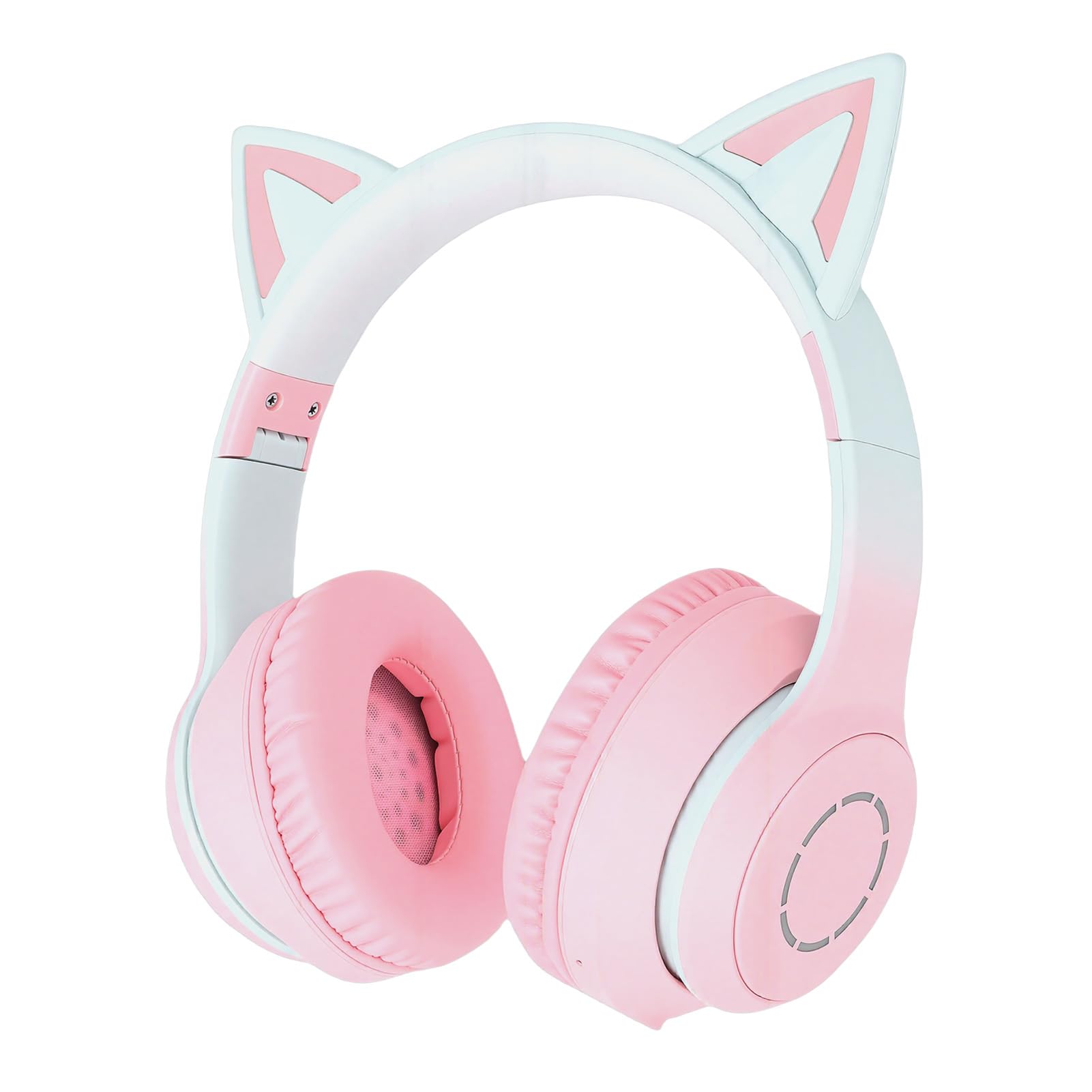 Naroote Katzenohr-Bluetooth-5.3-Kopfhörer für Kinder Erwachsene, Headset Niedlicher Kabelloser Gaming Kopfhörer mit LED Licht 3,5mm AUX Kabel Abnehmbares Einziehbares Mikrofon (PINK)