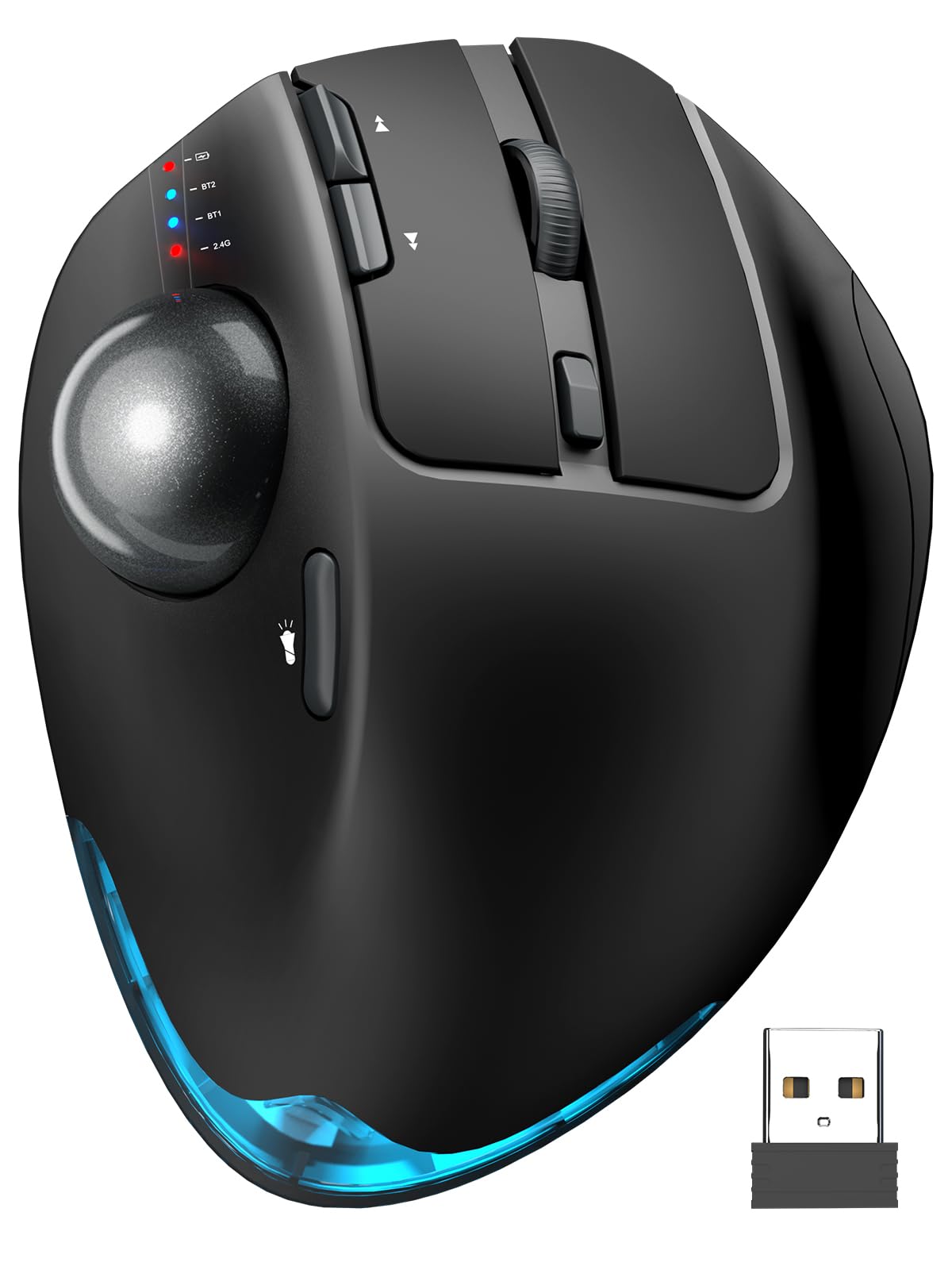SABLUTE MAM1 Pro Ergonomische Trackball Maus Kabellos Bluetooth & USB – Wiederaufladbare Maus mit Daumensteuerung, 5 DPI Stufen, RGB Beleuchtung, Verbindung mit 3 Geräten für PC, Laptop, Mac, Windows
