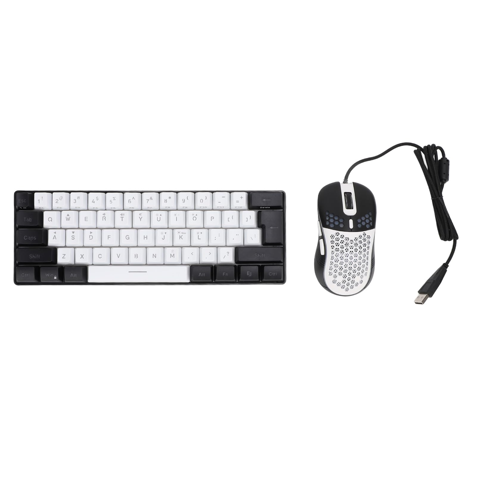 Asixxsix Mechanische Gaming-Tastatur, 61 Tasten, RGB-LED-Hintergrundbeleuchtung, Anti-Ghosting, ergonomisch, kabelgebunden, und Maus für PC, Mac, Gamer und (Weißer schwarzer Rahmen in der Mitte)