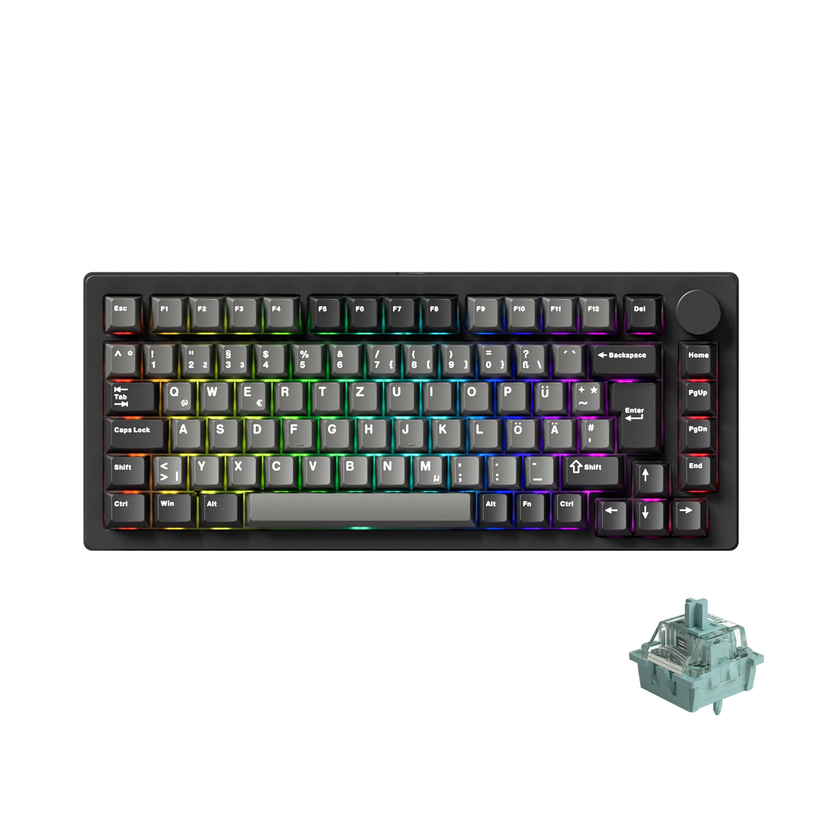MONSGEEK M1 V5 TMR Gaming Tastatur, QWERTZ-Layout, 8.000 Hz Abtastrate, RT0.01mm 2,4 GHz kabellos/Bluetooth 5.0/USB-C kabelgebunden, Aluminiumtastatur (Schwarz & Silber, AstroAim Magnetschalter)