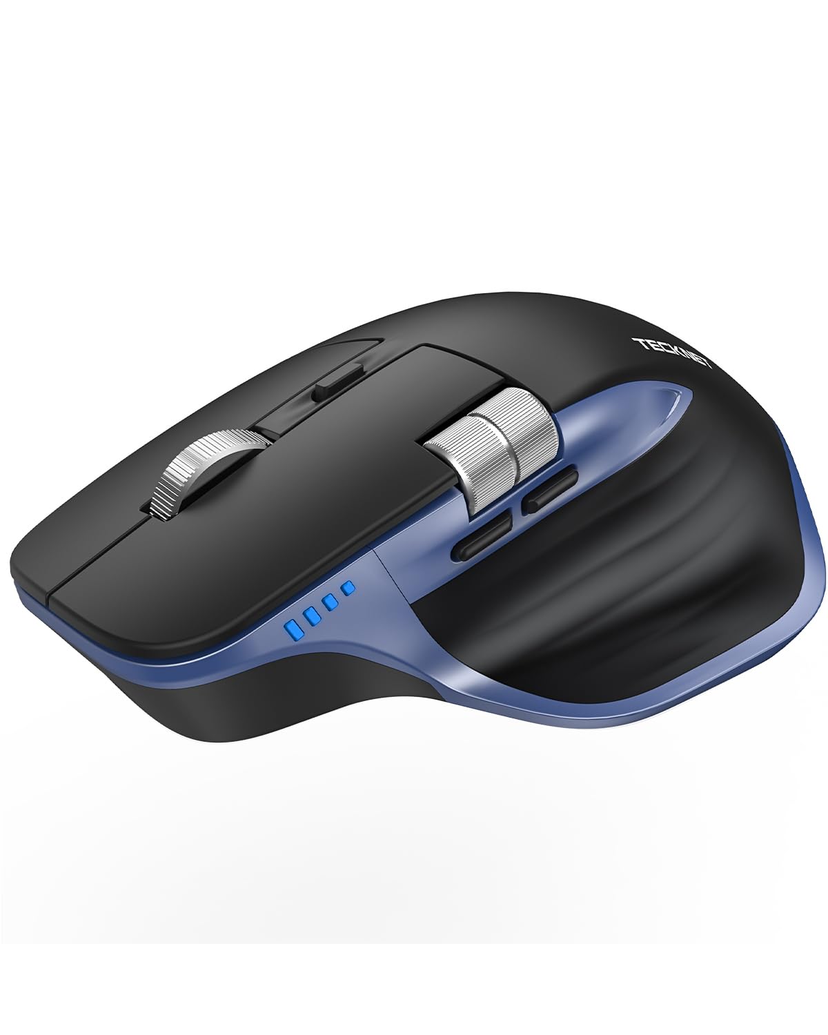 TECKNET Bluetooth kabellose Maus(BT 5.3/5.0+2,4G), Seitliches Mausrad, Superschnelles Scrollen, Wiederaufladbare Ergonomische, Maus Silent Mouse 4800 DPI, 7 Tasten, für Mac OS,Windows, Blau