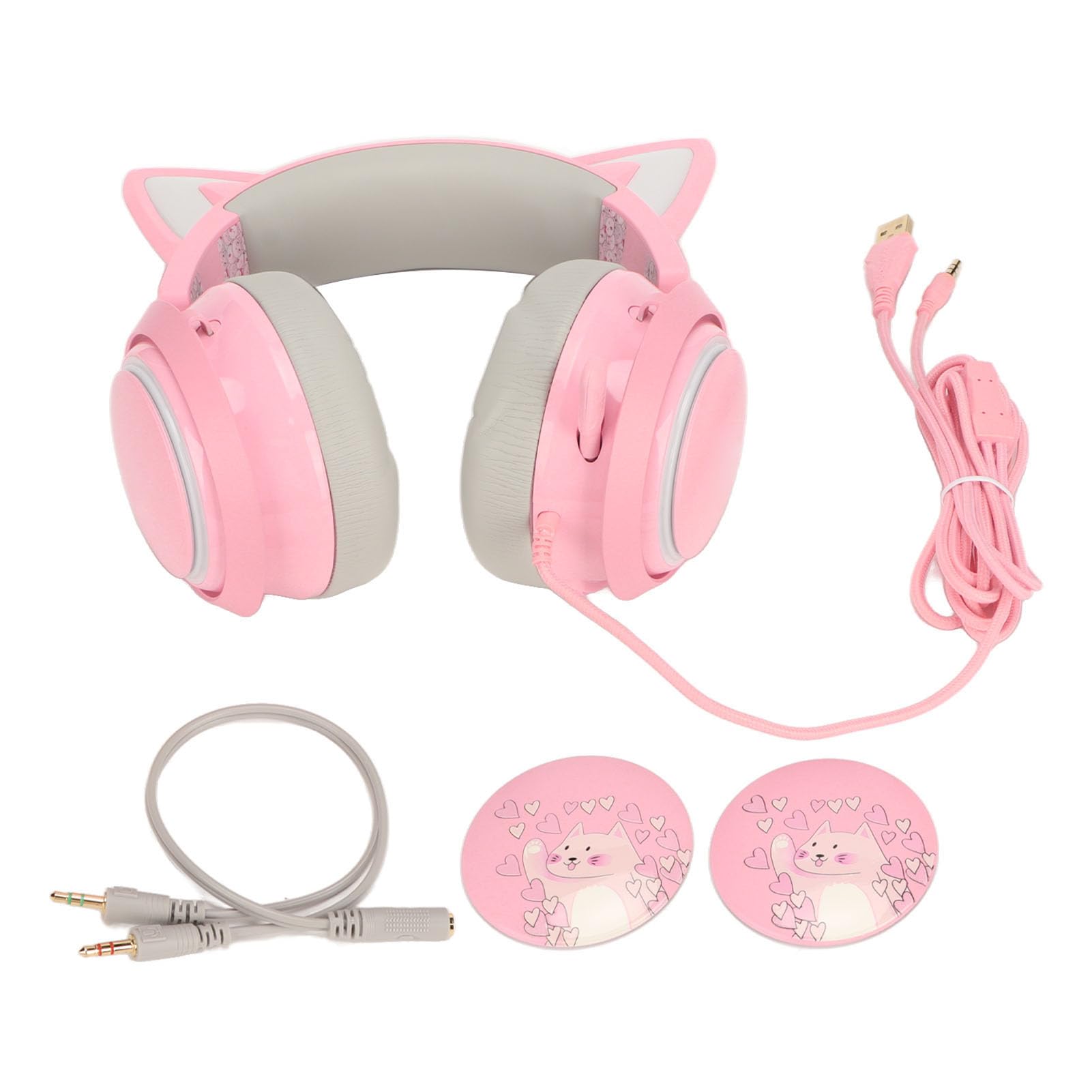 YUYTE Gaming-Headset, Katzenohr-Kopfhörer mit 8-Farben-Touch-Schalter-Licht und Einziehbarem Omnidirektionalem Mikrofon, 3 Soundeffekte für Gaming-Musik-Live-Streaming, Ergonomisches