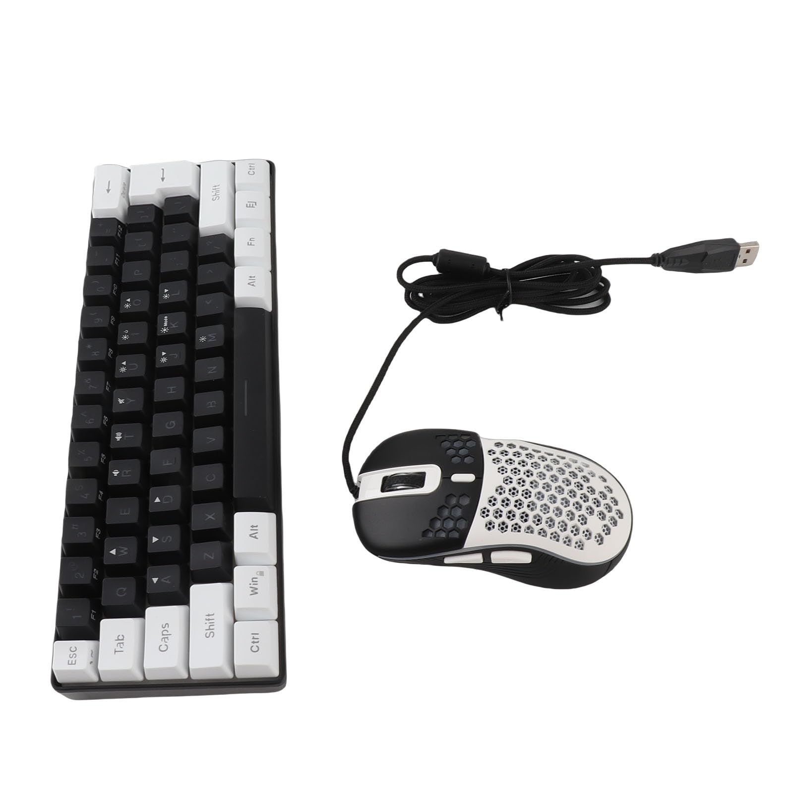 RGB-Gaming-Tastatur-Maus-Set mit Mechanischem Gefühl, Tragbare Mehrfarbige Tastatur mit Hintergrundbeleuchtung für XP/Win7/Win10, Ergonomisches Design, ABS-Material (Schwarzer, weißer