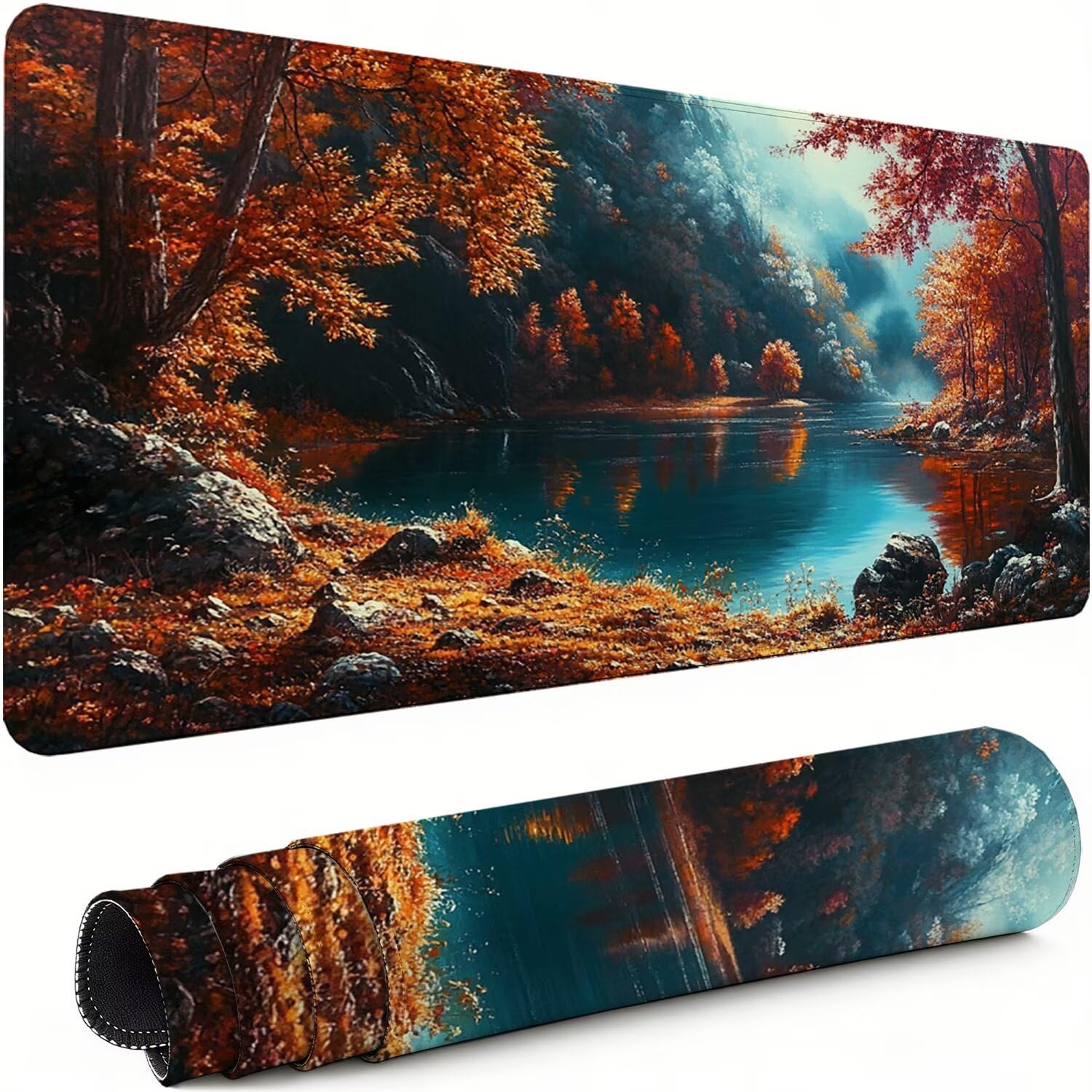 Gaming Mauspad XXL 1600x800x3mm Herbst Mousepad, Große Speed rutschfeste Schreibtischunterlage Wald Verbessert Präzision und Geschwindigkeit mit Stoßdämpfung für Tastatur und Maus Homeoffice xg-197