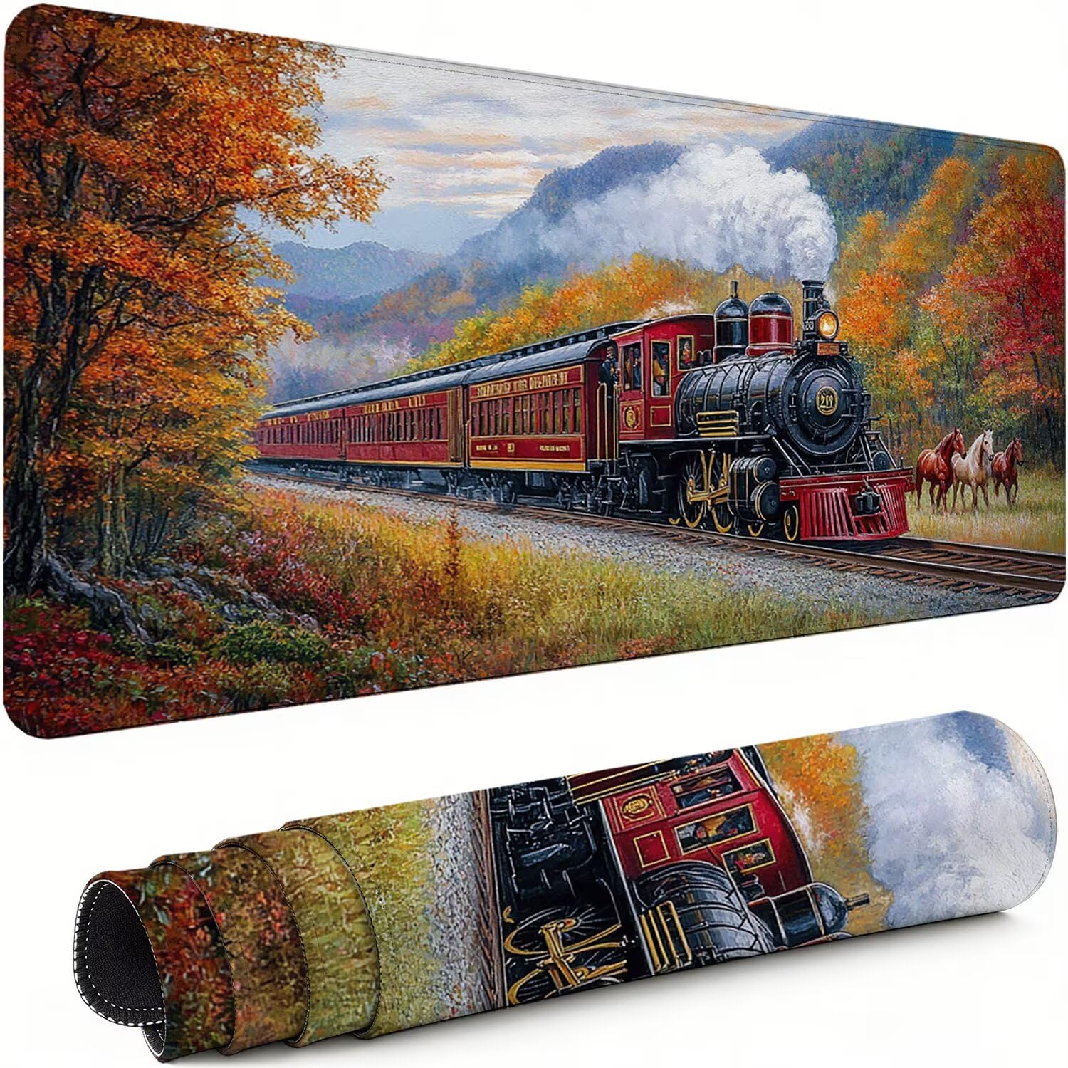 Gaming Mauspad XXL 1600x800x3mm Zug Mousepad, Große Speed rutschfeste Schreibtischunterlage Pferd Verbessert Präzision und Geschwindigkeit mit Stoßdämpfung für Tastatur und Maus Homeoffice xg-233
