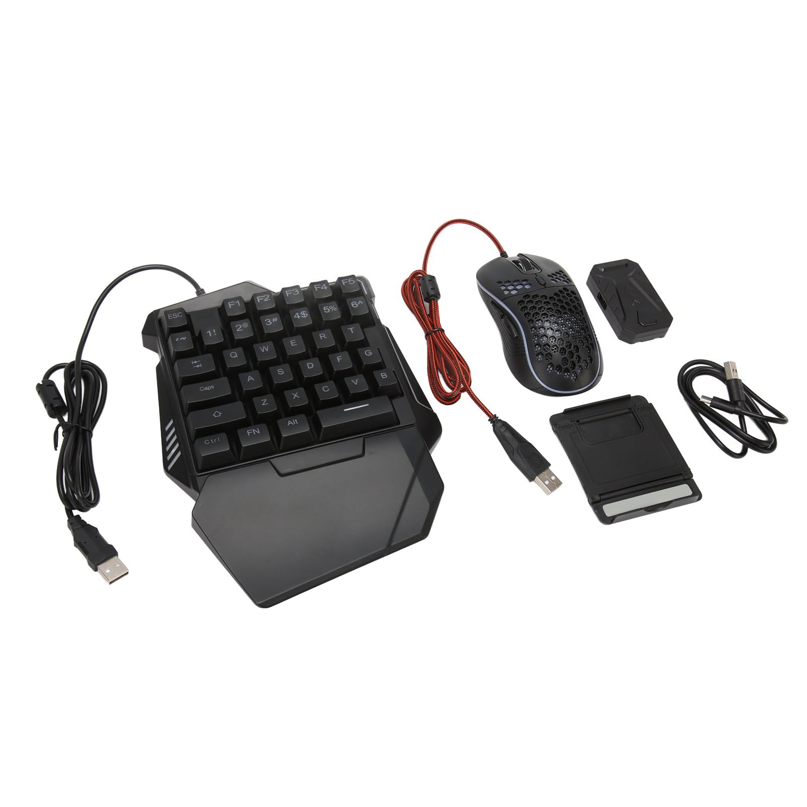 BONKZEBU RGB-Halb-Gaming-Tastatur- und Maus-Konverter-Set, Geräuschlose Einhändige Kabelgebundene Tastatur mit Gaming-Maus für PUBG Mobile, Free, für,