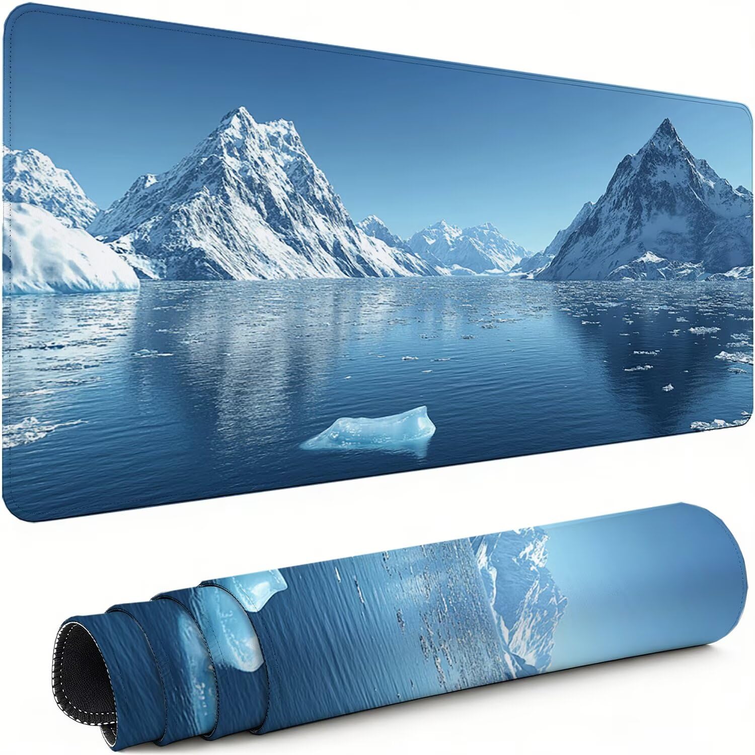 Gaming Mauspad XXL 1600x800x3mm Schneebedeckter Berg Mousepad, Große rutschfeste Schreibtischunterlage Seewasser Verbessert Präzision und Geschwindigkeit mit Stoßdämpfung für Tastatur und Maus xg-275