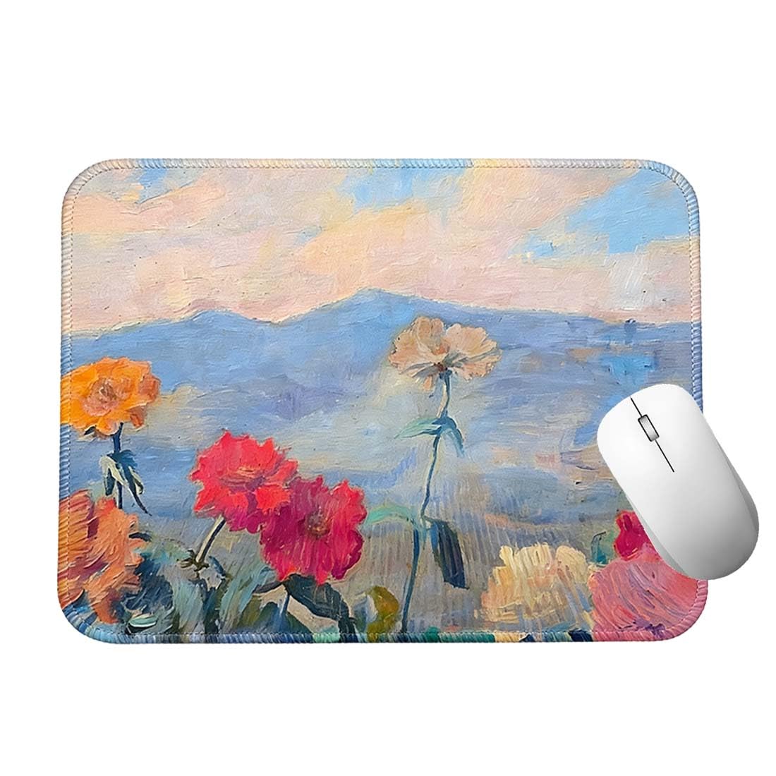 Künstlerisches Mauspad Mit Ölmalerei Motiv, Blumen Und Landschaft Design, rutschfeste Und Schmutzabweisende Gummibasis, 24X20 cm, Für Büroarbeit Und Gaming