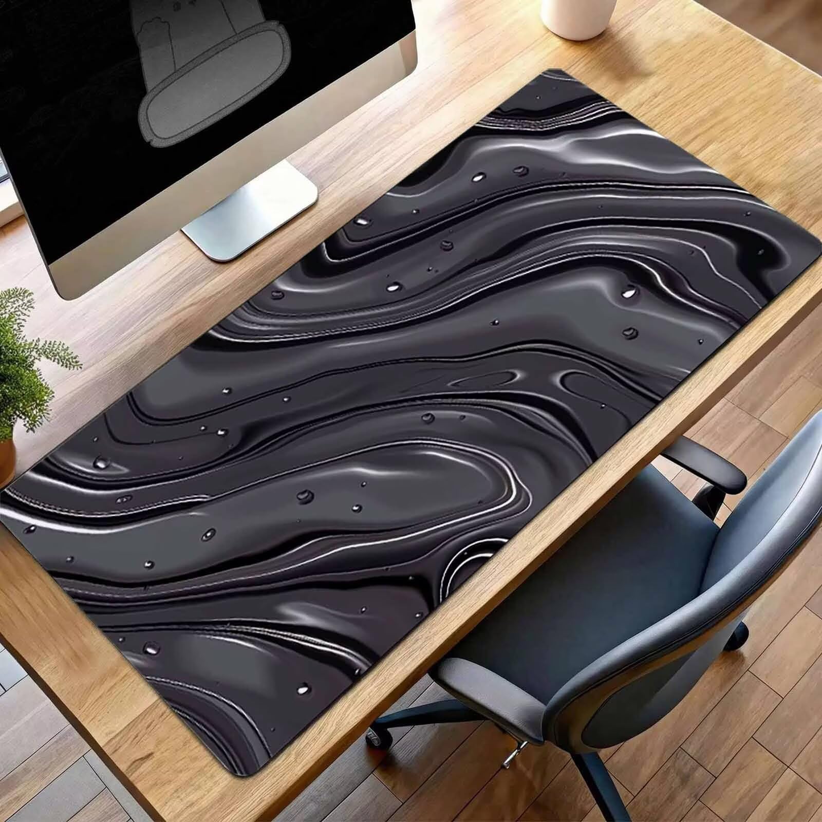 Mauspad XXL 1400x600x3 mm Gaming Mousepad mit Vernähte Kanten - rutschfest Mouse Pad - für PC mit Glatter Oberfläche Mauspad, Mousepad Schwarz Abstrakt, Maus Pad für alle Maustypen PjY1262 V-M